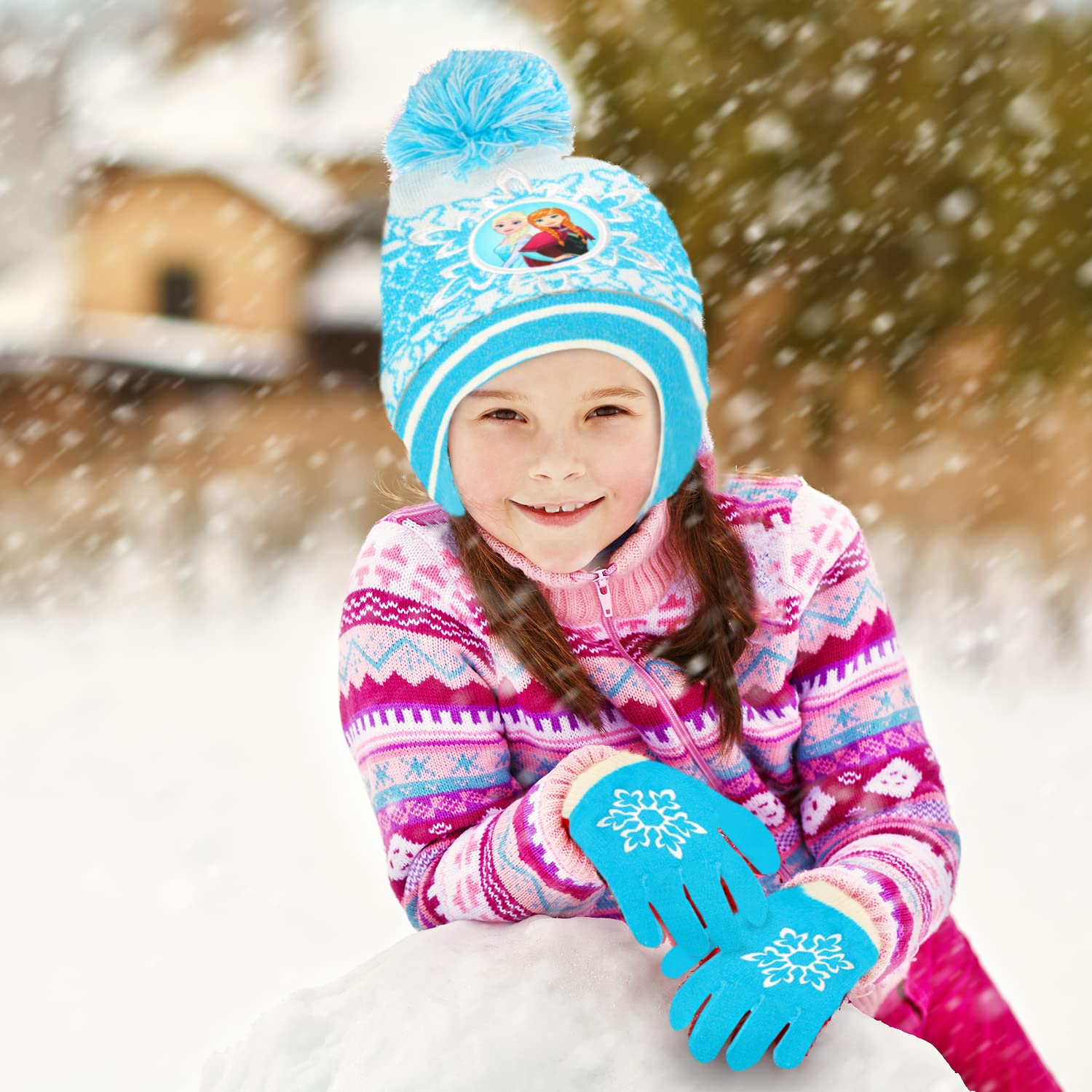 Disney Frozen Elsa & Anna Winter Beanie Hat & Snow Gloves Set for Girls & Toddlers - Warm Kids Winter Accessories for Snow Play, Outdoor Activities & Cold Weather