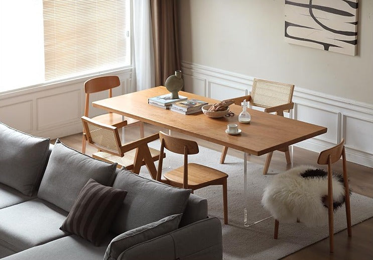 Solid Oak & Cherry Wood Acrylic Suspension Dining Table - Modern Floating Design for Small Spaces, Kitchens & Contemporary Dining Rooms
