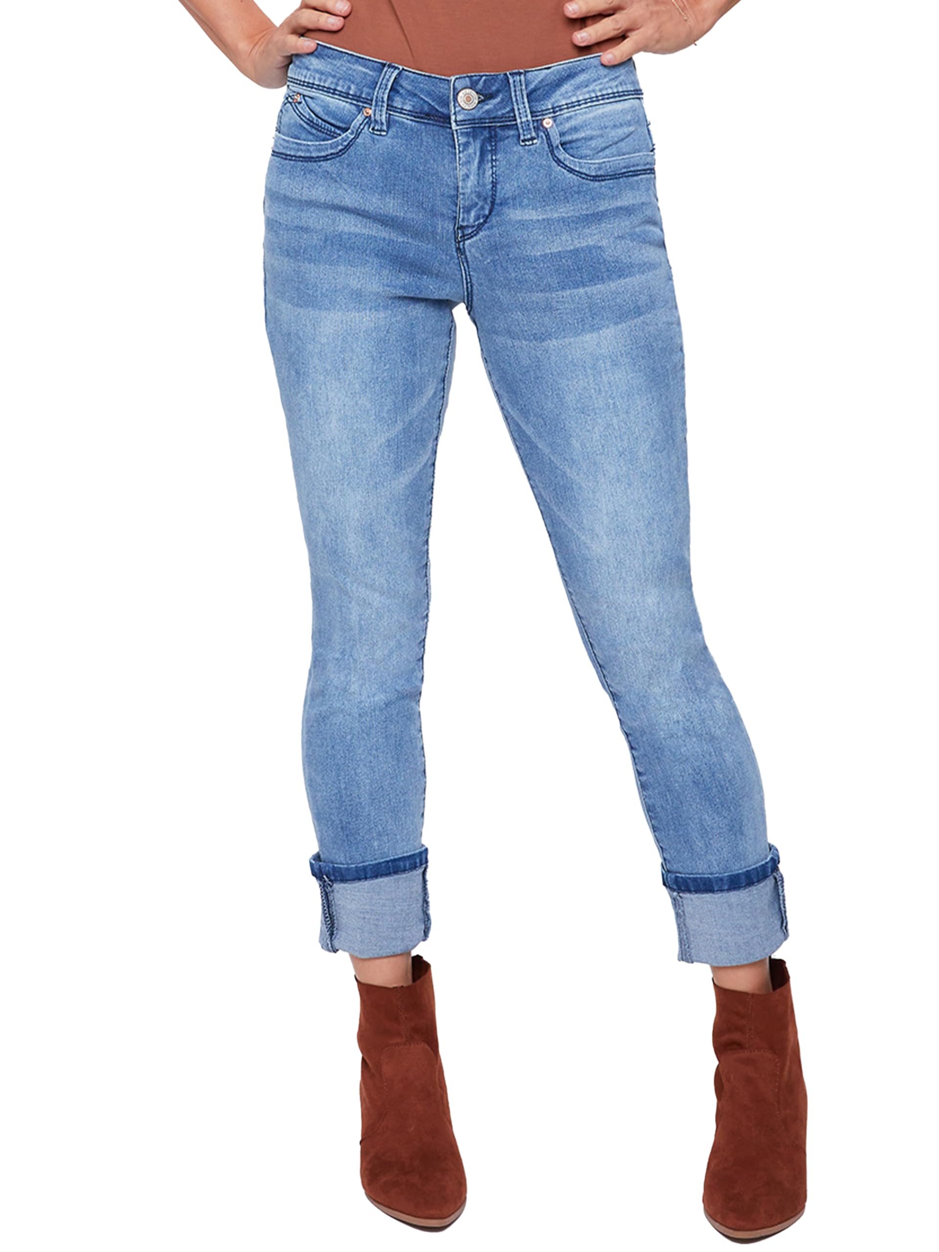 Royalty For Me Women's Petite Sustainable Stretch Mid-Rise Skinny Ankle Jeans - Light Wash Denim (Size 8) | Comfortable Casual Denim Pants for Everyday Wear & Office Outfits