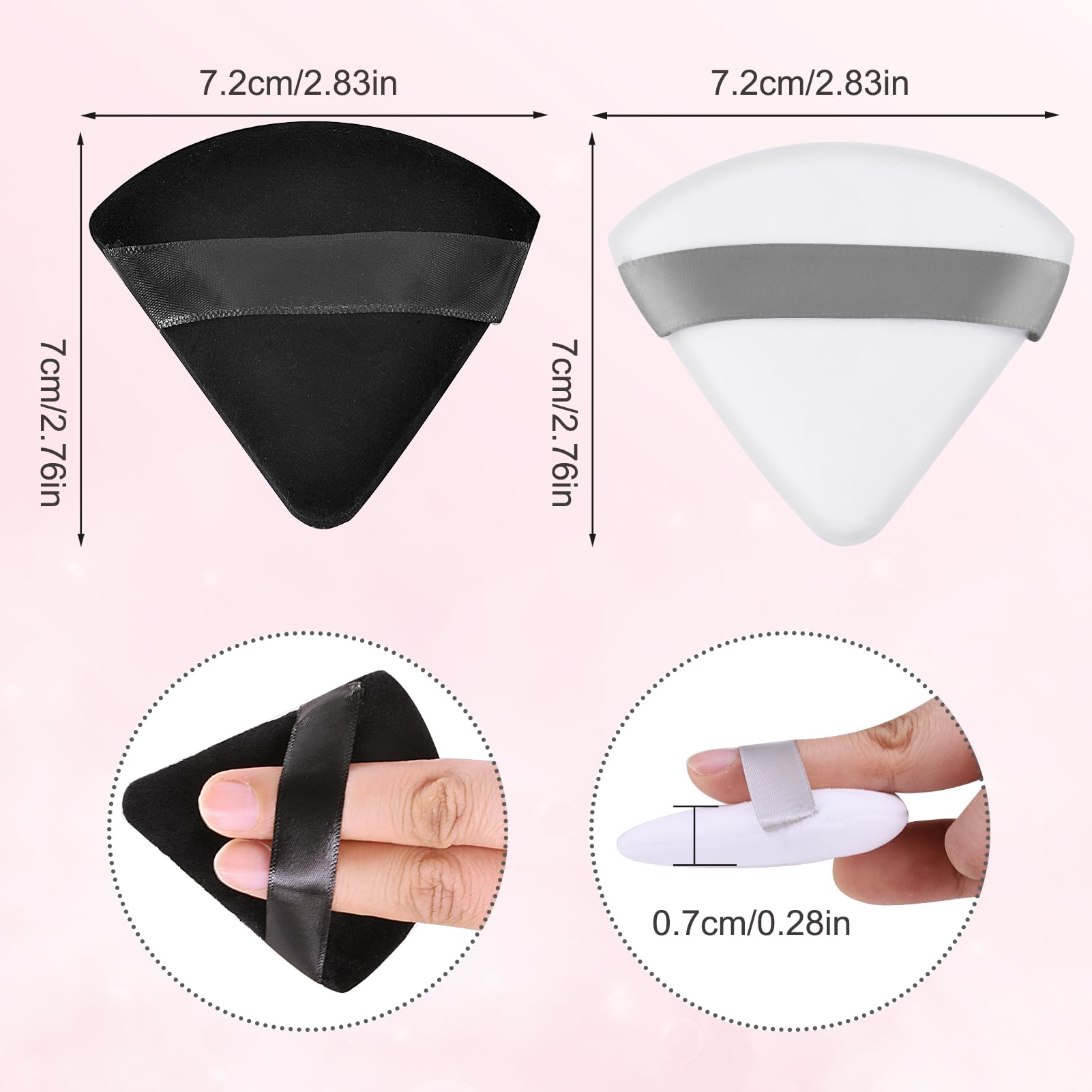 8-Pack Ultra Soft Reusable Cotton Powder Puff Sponges - Triangle Makeup Sponge for Loose & Pressed Powder, Foundation & Under Eye - Washable Cosmetic Puffs with Strap for Easy Application - Perfect for Travel, Home & Professional Makeup Kit