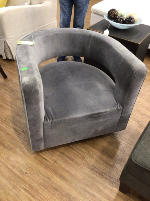 RH Drew Modern Curved Grey Swivel Chair with Solid Oak Base - Perfect for Home Office, Living Room & Reading Nook