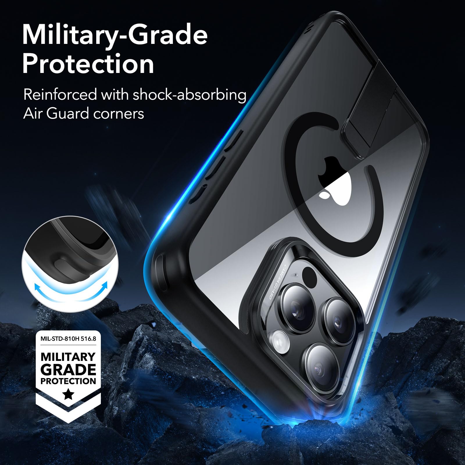 ESR for iPhone 15 Pro Max Case with MagSafe - Military-Grade Drop Protection & Adjustable Kickstand | Slim Clear Black Cover | Perfect for Work, Travel & Everyday Use