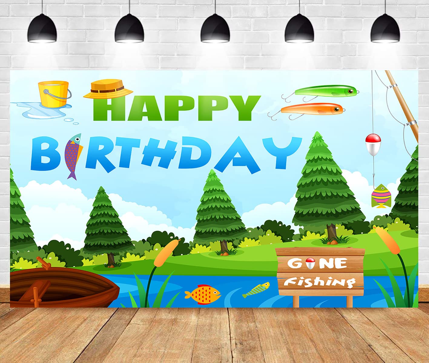 MEETSIOY Fishing Birthday Party Backdrop - 9x6ft Blue Sky White Cloud Boat Photography Background with Fishing Rod, Hat & Bucket Props - Perfect for Summer Parties, Studio Photography, Cake Table Decorations & Outdoor Events