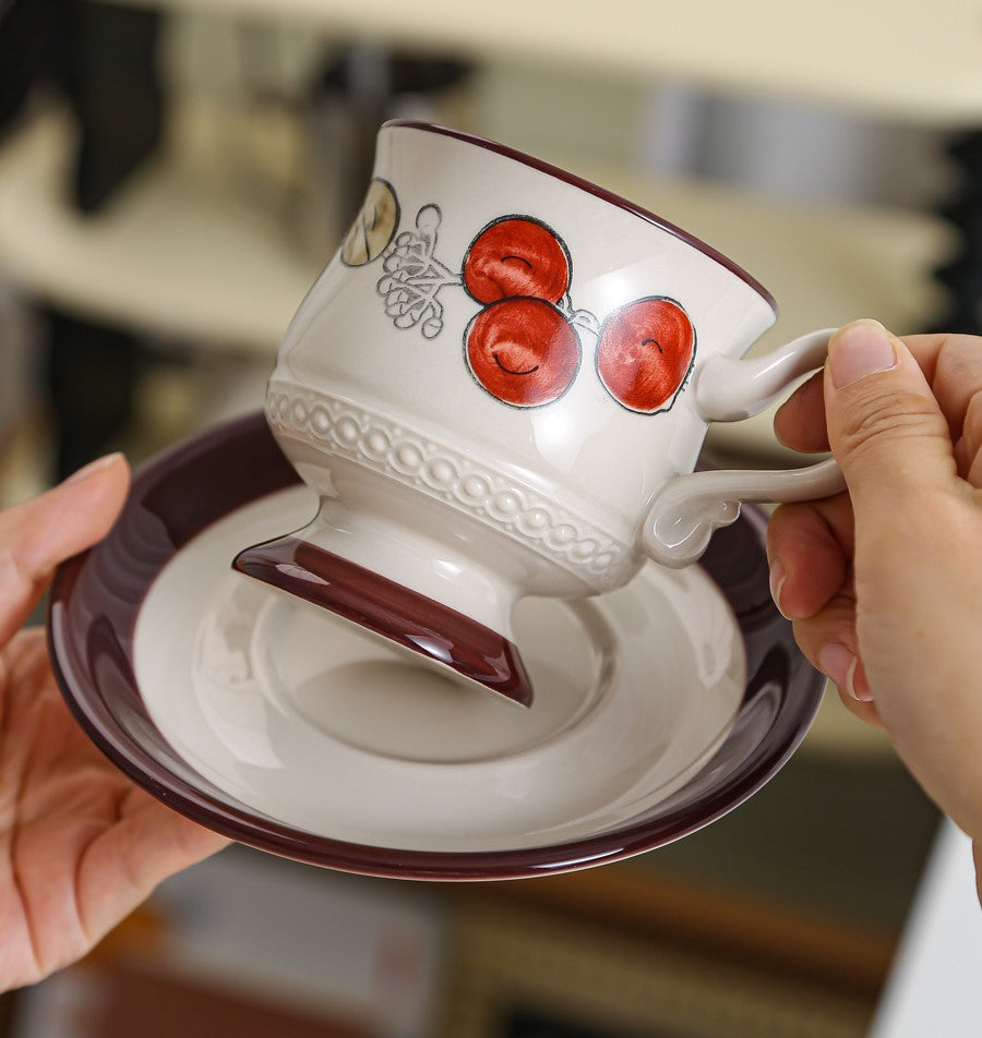 Elegant Ceramic Coffee Cups and Saucer Set - Creative Porcelain Tea Cups for Afternoon Tea - British Style Tea Cup Set for Home, Office & Gifts
