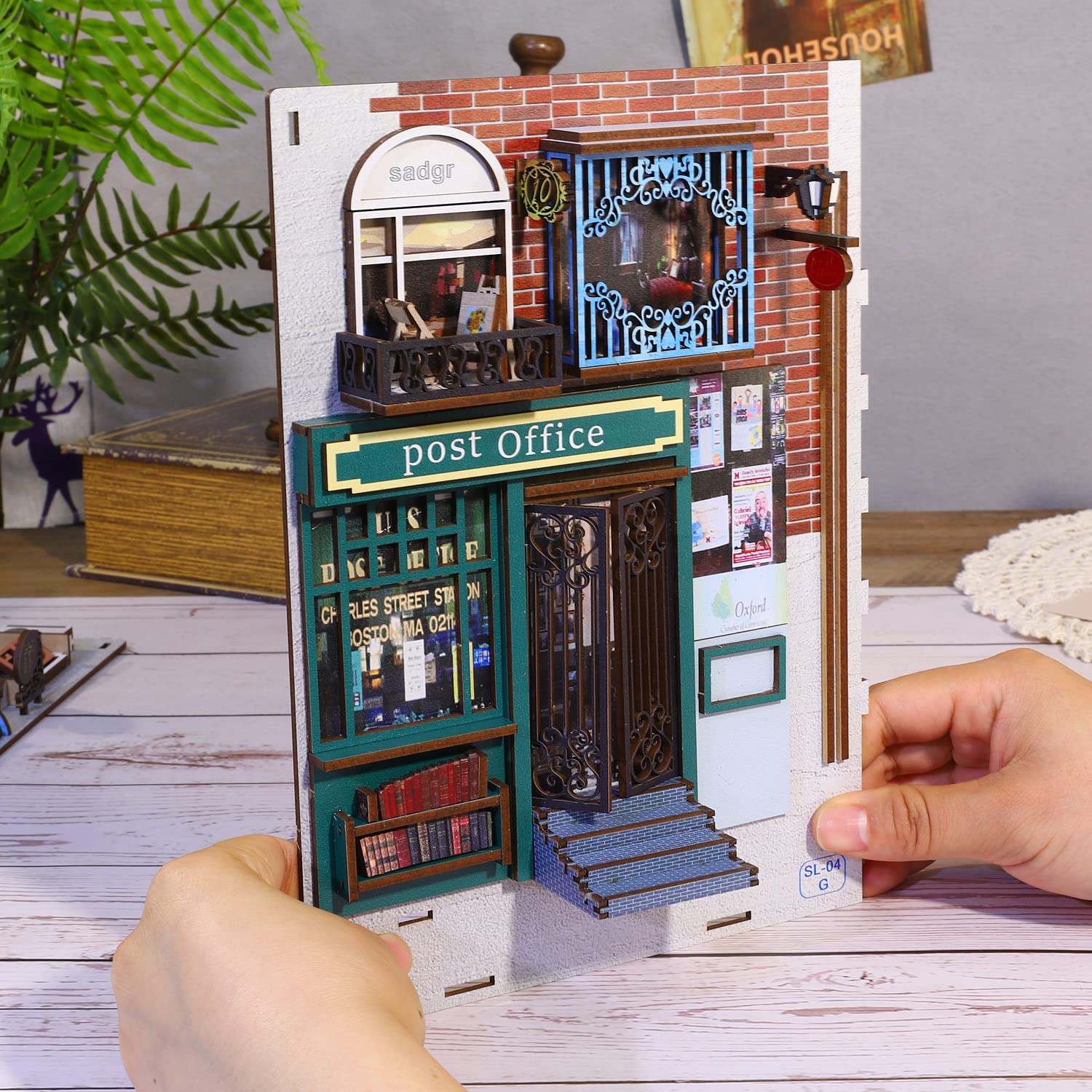 CUTEROOM DIY 3D Wooden Book Nook Kit with Sensor LED Light - Miniature Bookshelf Insert Decor Craft for Adults - Perfect Gift for Book Lovers & Home Office Decoration (SL010)