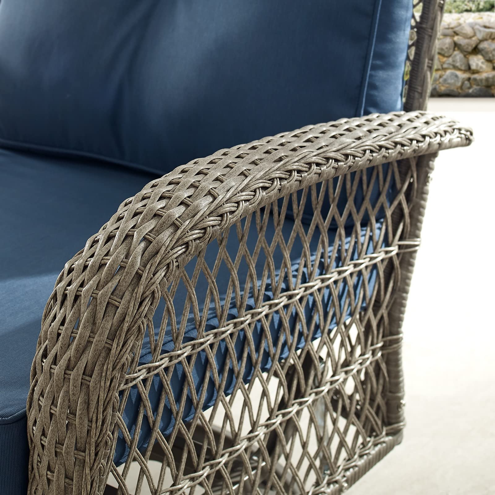 3 Piece Patio Furniture Set - Blue Rattan Outdoor Bistro Table and 2 Wicker Chairs with 3.9