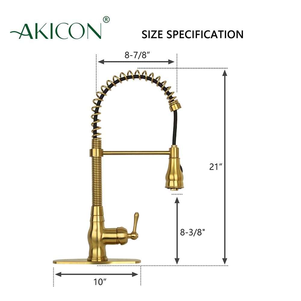 Akicon One-Handle Pull-Down Kitchen Faucet with Pre-Rinse Sprayer - High Arc Spring Spout for Modern Sink, Perfect for Washing Dishes, Filling Pots & Daily Kitchen Tasks