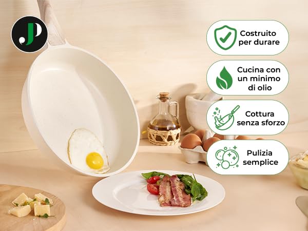 Just Perfecto 11-Piece Nonstick Cookware Set - Induction Compatible Pots and Pans with Removable Handles, Includes Saucepan, Skillet, Wok & Lids, Dishwasher Safe (Beige) - Perfect for Home Cooking, Meal Prep & Professional Chefs