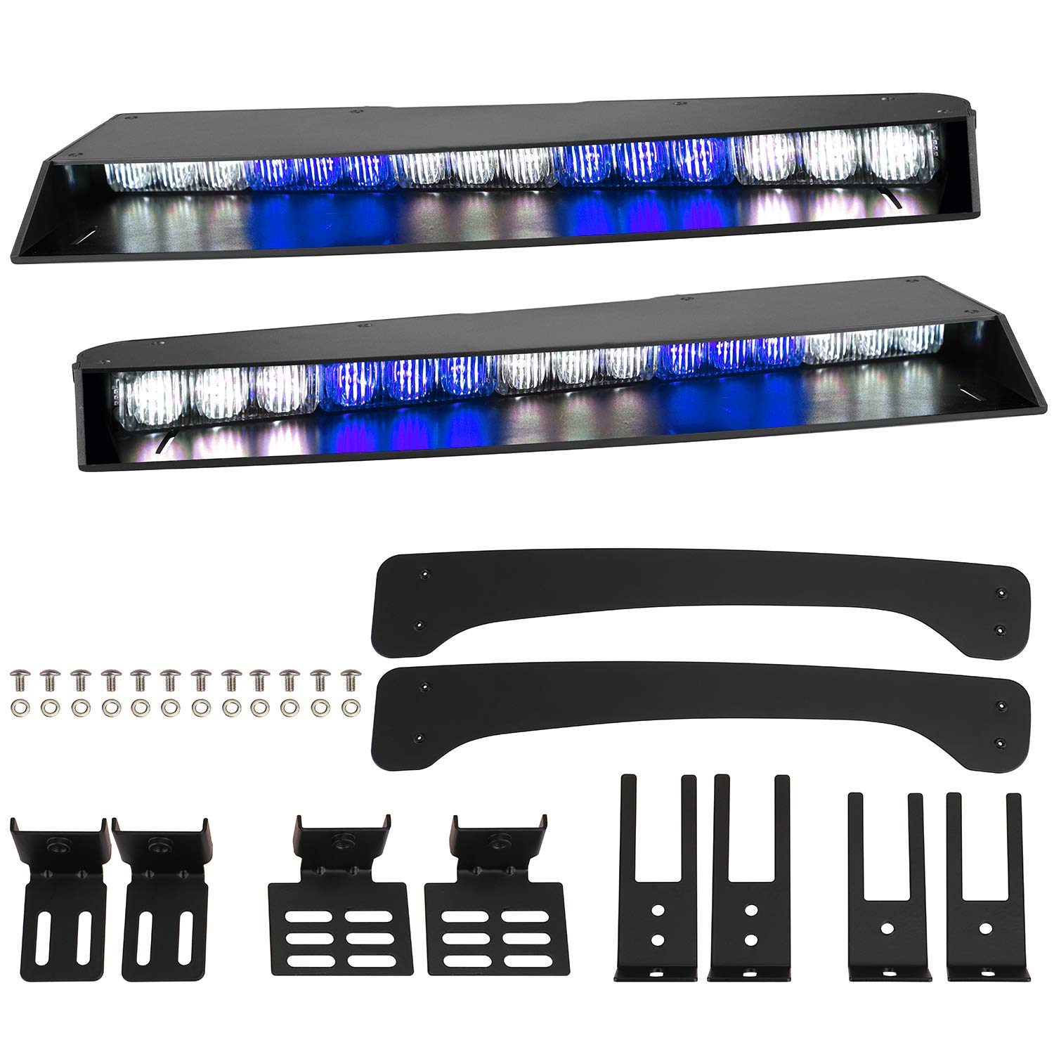 ASPL 2-15 LED Visor Light Bar with 29 Flash Patterns - Emergency Strobe Warning Light for Upper Windshield Split Mount (Blue/White) - Perfect for Police, Security, Construction & Hazard Vehicle Safety