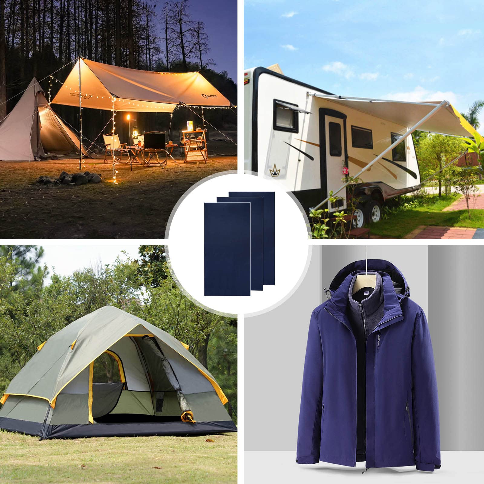 BlingKingdom 3-Piece Waterproof Nylon Tent Repair Kit - Self-Adhesive Puncture Patches for Horse Blankets, Camping Tents, Backpacks, Awnings & Down Jackets (Dark Blue) | Emergency Outdoor Gear Repair for Camping, Hiking & Equestrian Activities