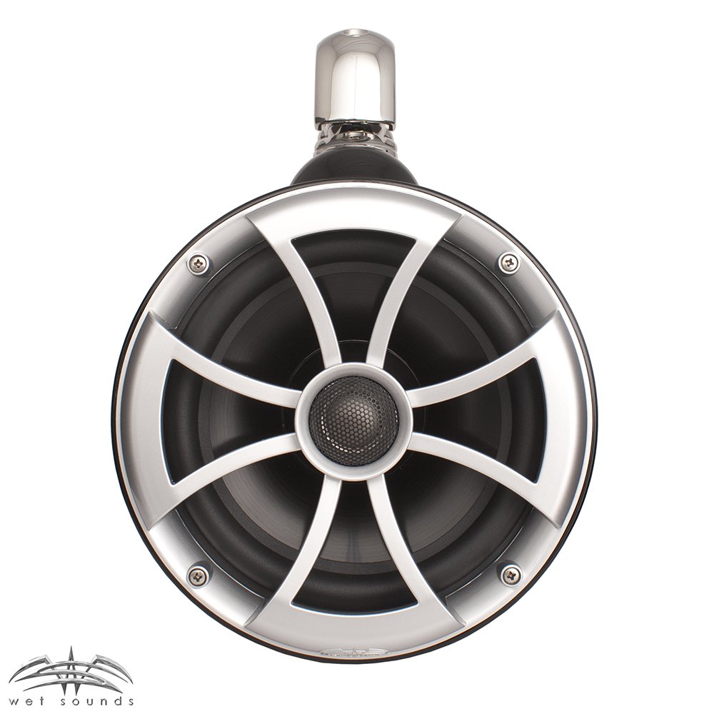 Wet Sounds ICON8B-SC 8-Inch Black Marine Tower Speakers with Stainless Steel Swivel Clamps & SYN-DX2.3 1200W Amplifier - Premium Waterproof Boat Audio System for Wakeboarding, Yachting, and Outdoor Marine Entertainment