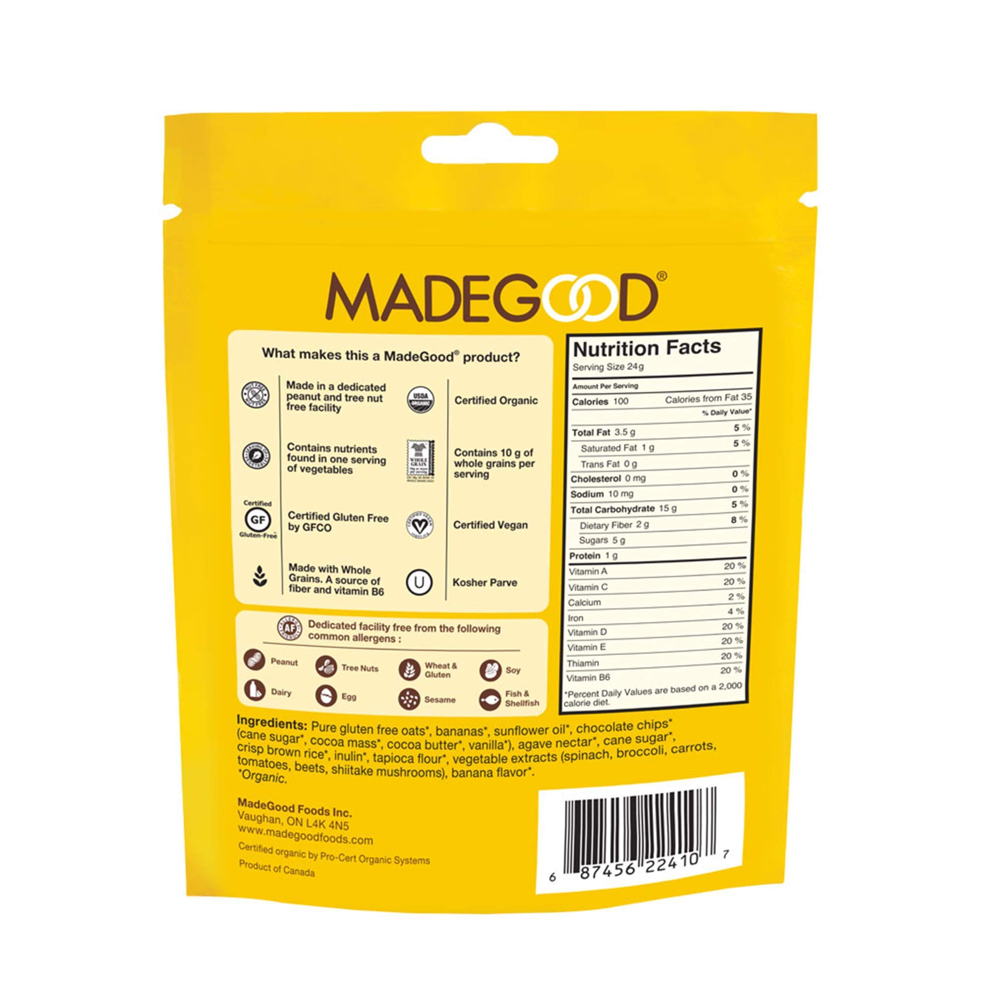 MadeGood Organic Chocolate Banana Granola Minis - 6 Pack (3.5oz Each) | Allergy-Friendly, Wholesome Bite-Sized Snacks for Kids | Perfect for School Lunches, Travel & On-the-Go Healthy Snacking