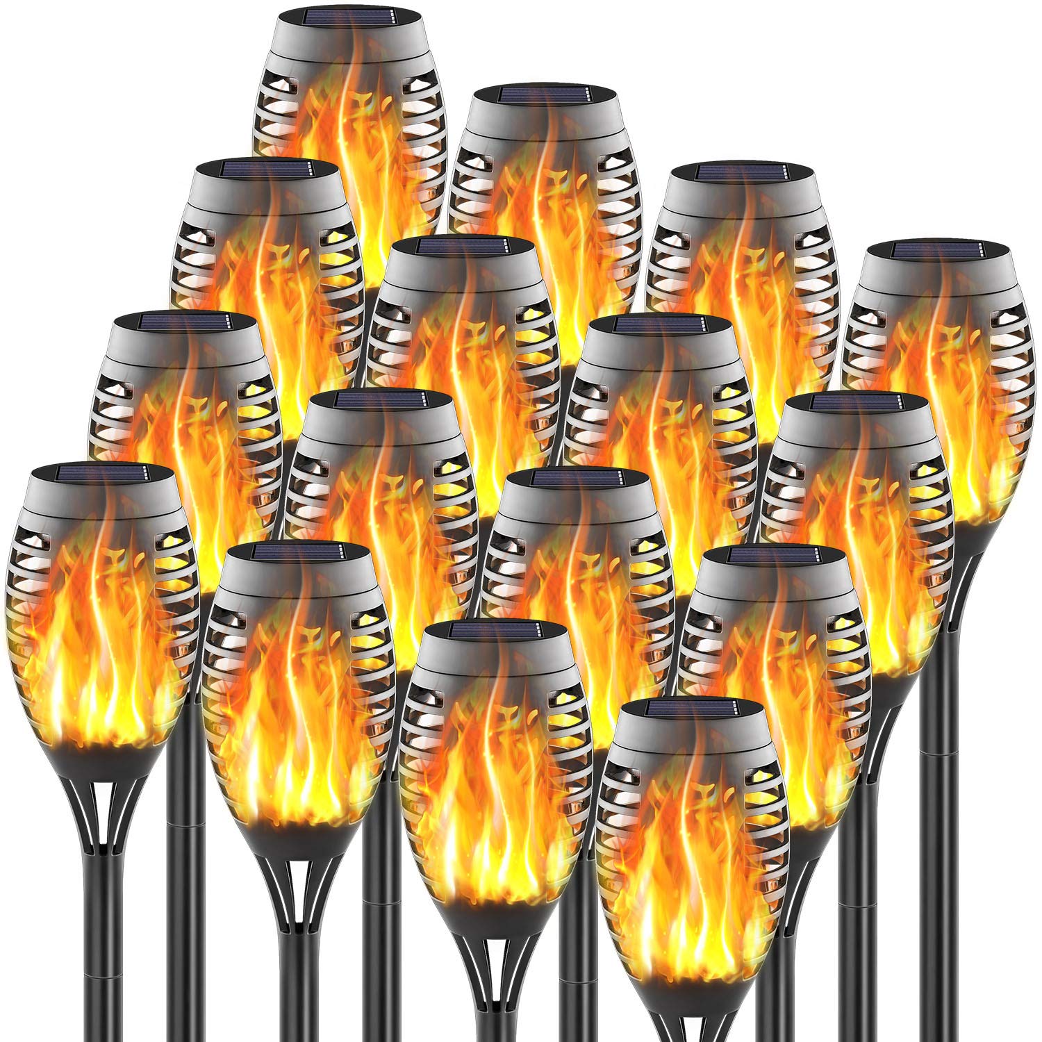 16 Pack Mini Solar Torch Lights - 12 LED Waterproof Outdoor Solar Lights with Flickering Flame Effect for Garden, Pathway, Patio - Auto On/Off from Dusk to Dawn | Perfect for Backyard, Landscape Decoration, and Evening Outdoor Ambiance