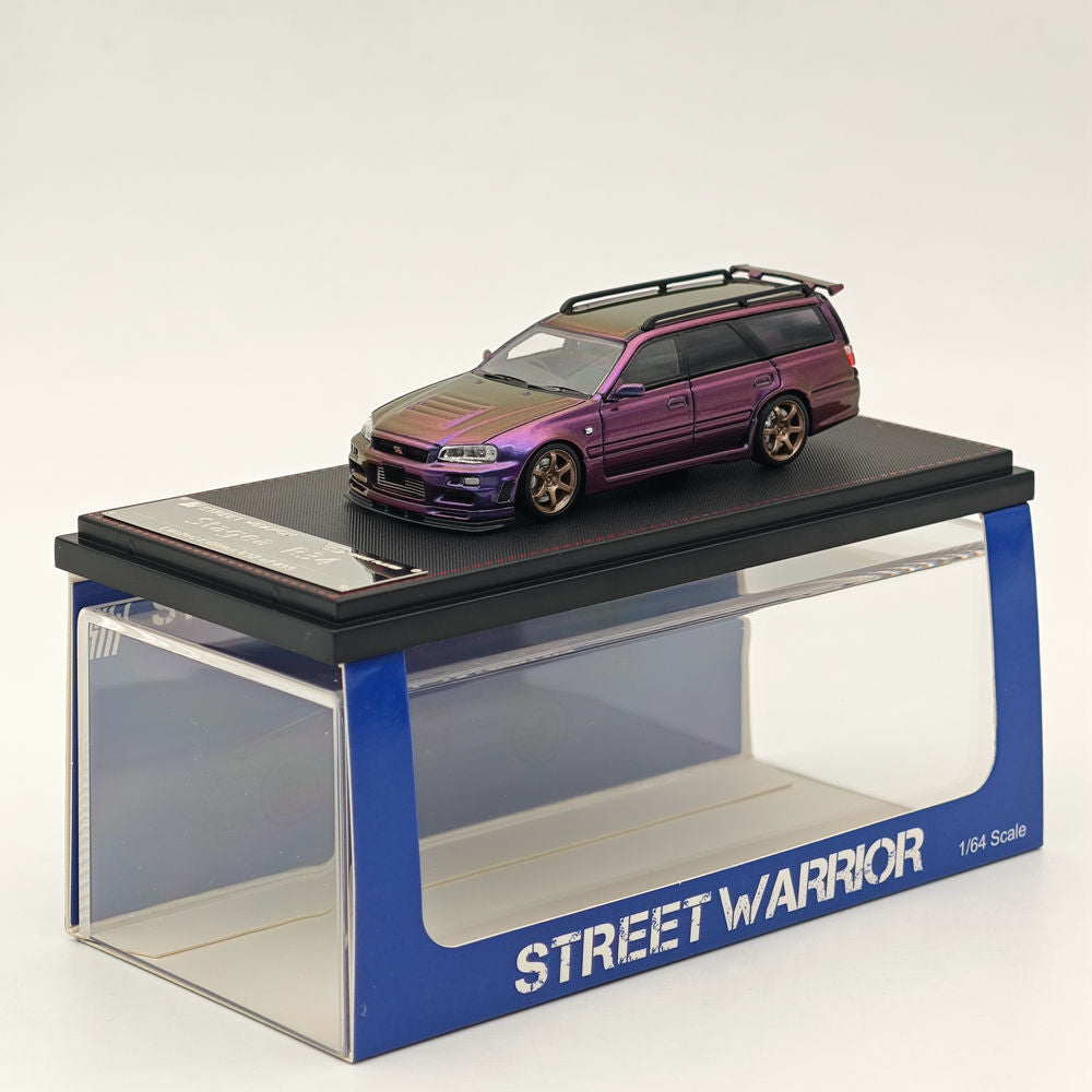 1:64 Scale Nissan Stagea GTR R34 Purple Diecast Model Car with Accessories - Limited Edition Street Warrior Collection for Display, Racing Games & Car Enthusiasts