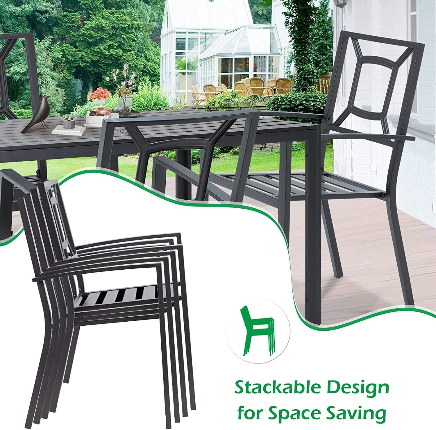 AECOJOY 7-Piece Outdoor Dining Set - Durable Aluminum Patio Table & 6 Stackable Metal Chairs for Garden, Backyard, Deck - Weather-Resistant Matte Black - Perfect for BBQs, Poolside Gatherings & Outdoor Entertaining
