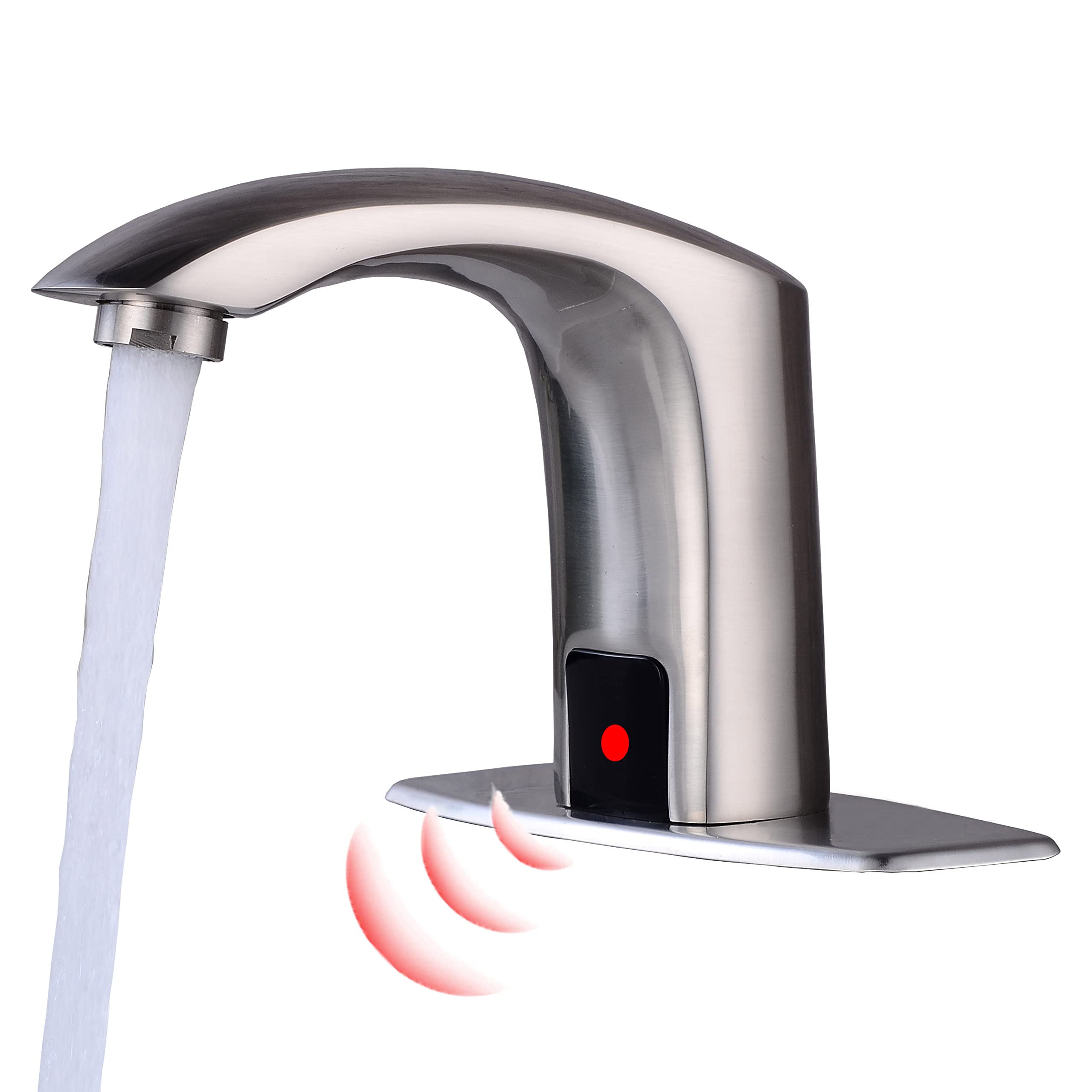 Hands Free Automatic Motion Sensor Bathroom Faucet - Touchless Bathroom Sink Faucet with Mixing Valve & Cover Plate, Brushed Nickel - Ideal for Home, Office & Public Restrooms