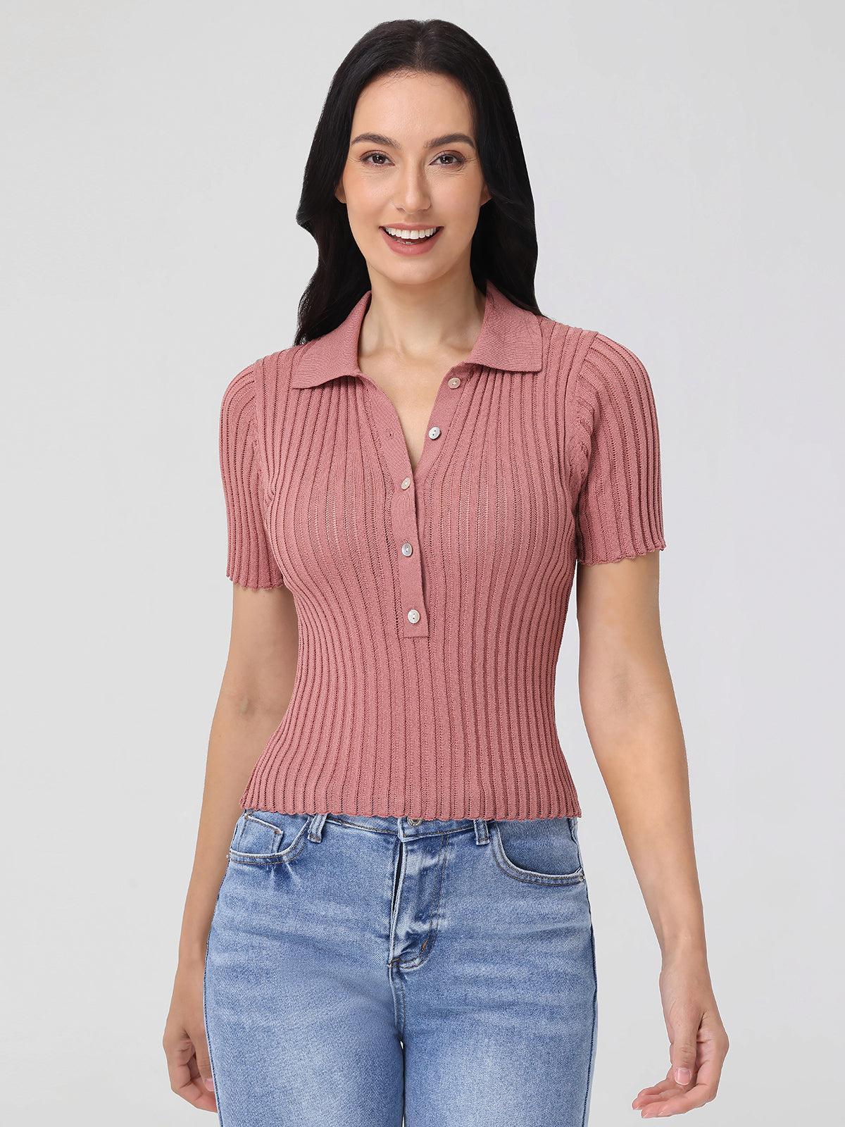 Maya Johnny Collar Ribbed Top for Women - Stylish Stretch Knit Shirt for Casual Wear & Layering | Perfect for Office, Date Night & Everyday Outfits