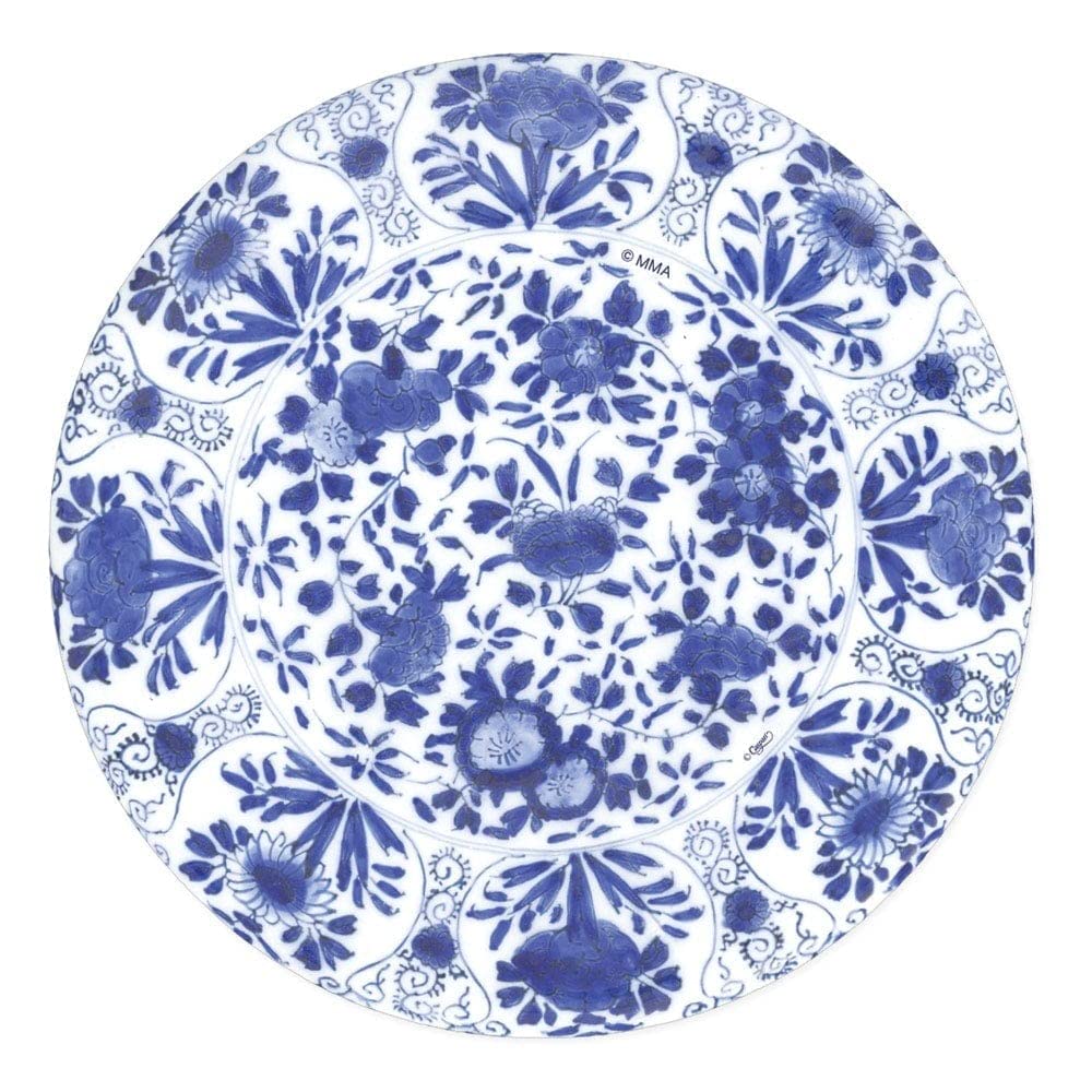 Caspari Delft Blue Paper Dinner Plates - Set of 8 Disposable Plates for Parties, Picnics & Elegant Events - Dutch-Inspired Floral Design Tableware