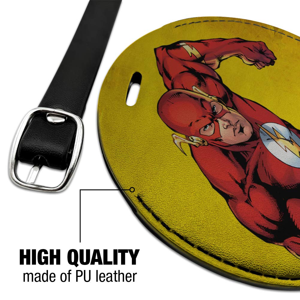 The Flash Superhero Round Leather Luggage Tag - Personalized Suitcase ID Tag for Carry-On Bags - Perfect for Travel, Cosplay & Comic Conventions