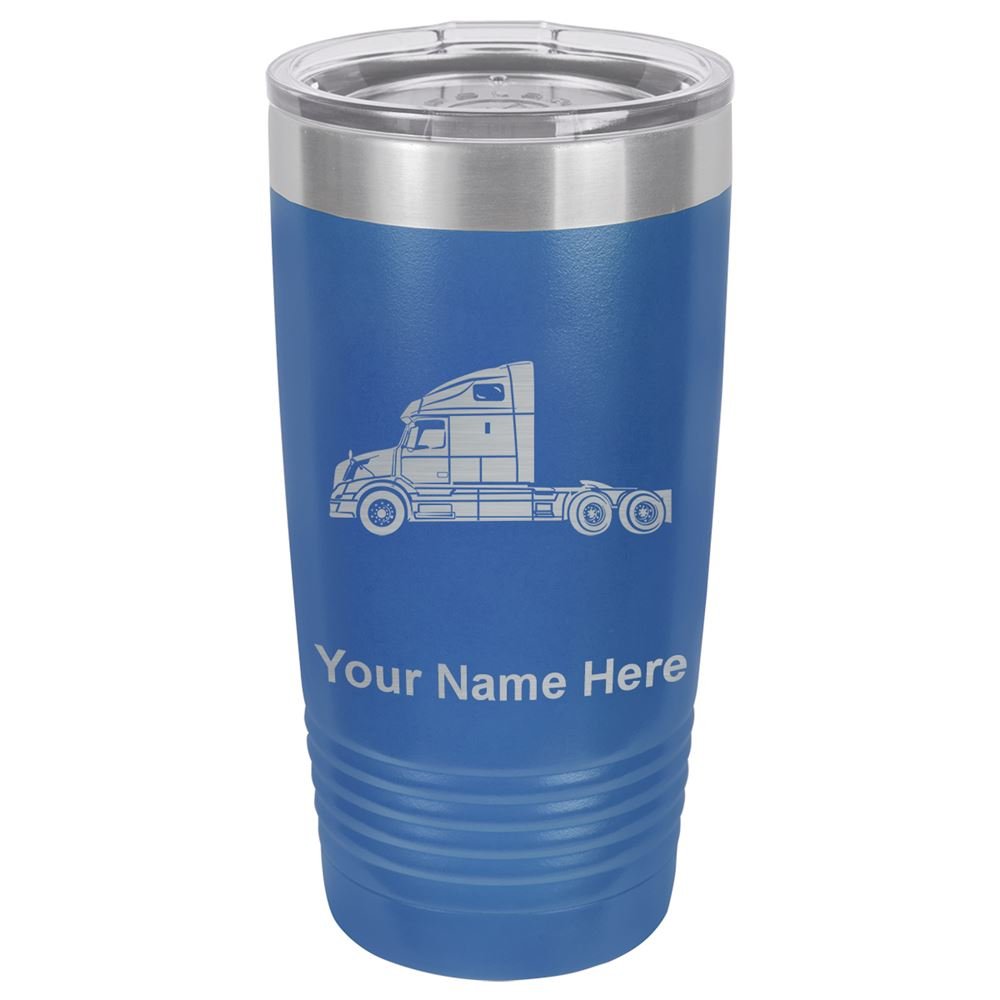 20oz Insulated Tumbler Mug with Lid - Custom Truck Cab Design & Free Personalization (Dark Blue) - Perfect for Coffee, Tea & Cold Drinks On-The-Go
