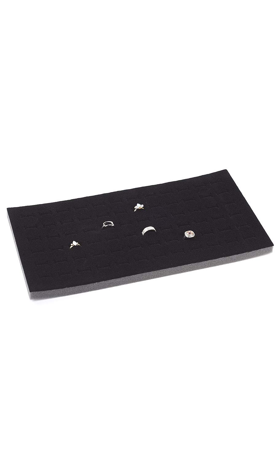 SSWBasics 72 Slot Black Velvet Foam Ring Display Case - 14.25