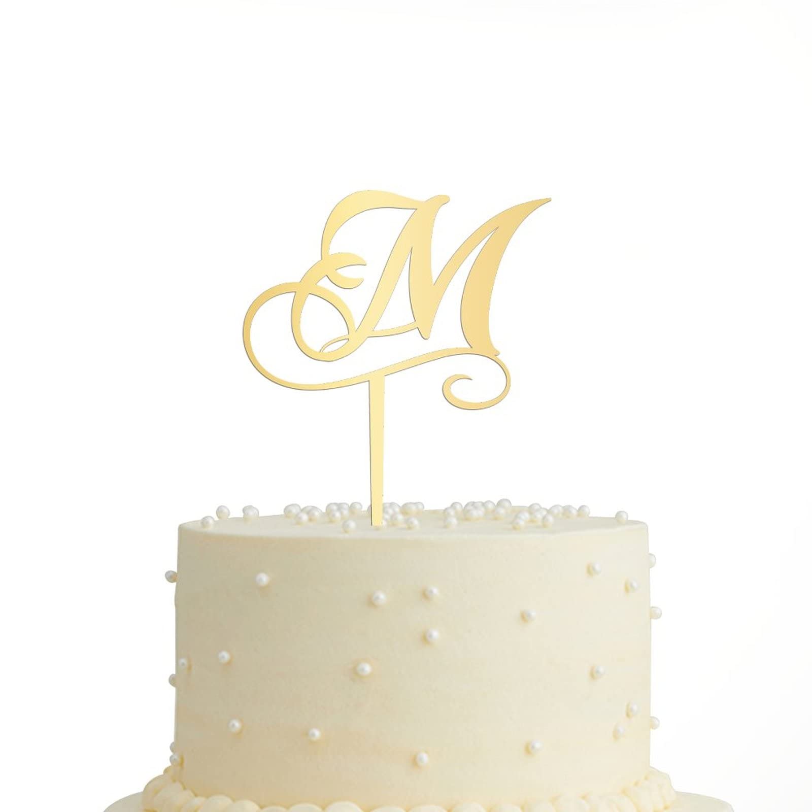 Personalized Monogram Cake Topper - Letter M Acrylic Gold Wedding Cake Decoration for Rustic Weddings, Birthdays & Parties | Custom Initial Cake Decor Supplies for Special Occasions