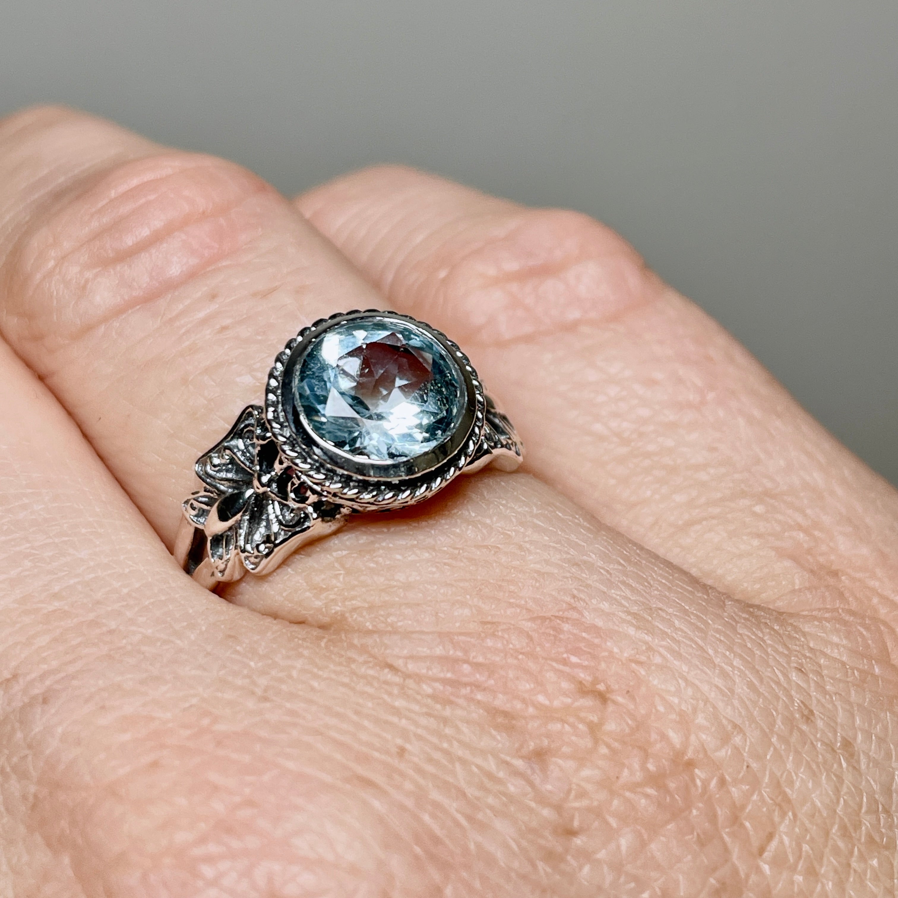 Blue Topaz Faceted Round Ring in Sterling Silver - Elegant Jewelry for Women, Perfect for Weddings, Anniversaries & Special Occasions