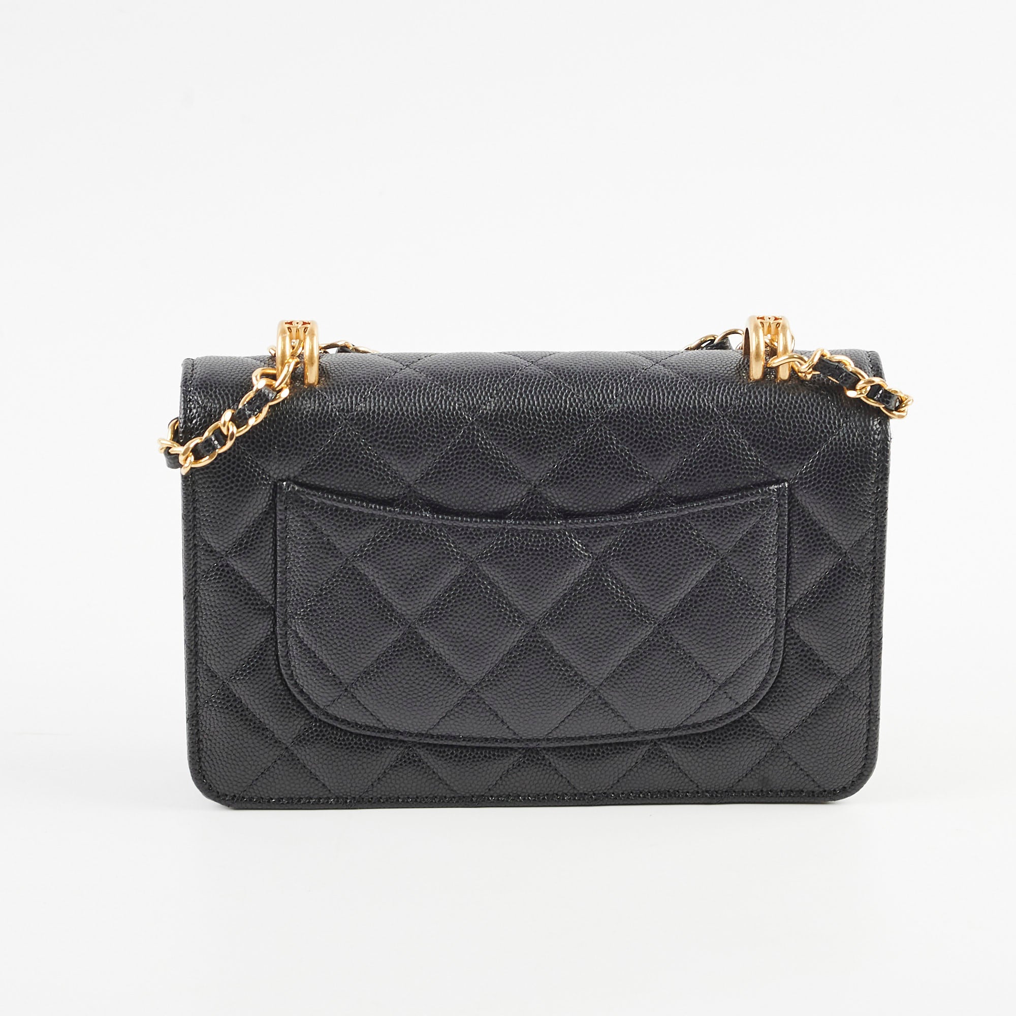 Chanel Black Caviar Leather Top Handle Wallet On Chain WOC with Gold Hardware & Microchip - Perfect for Evening Events, Parties & Luxury Fashion Accessories