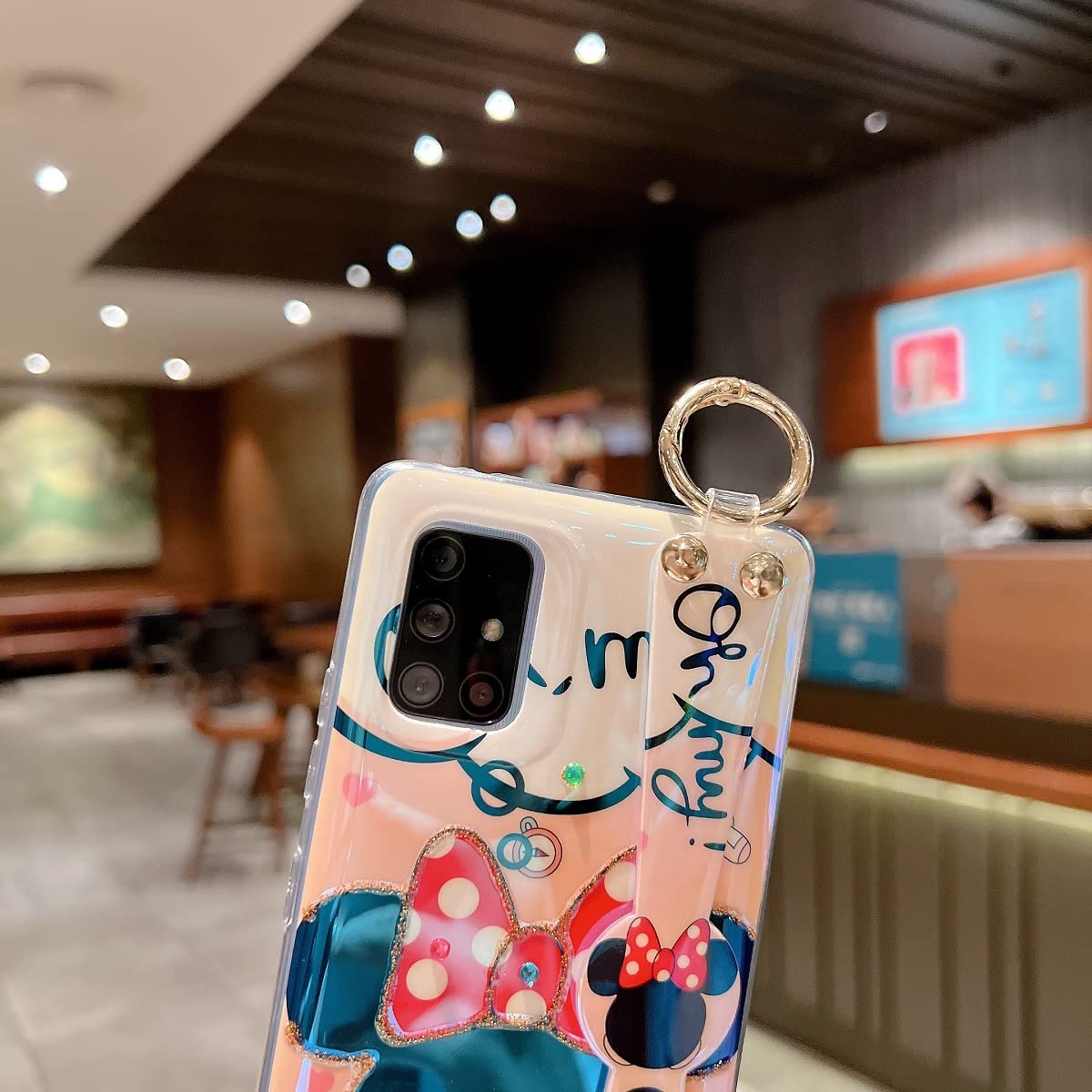 Cute Glitter Bling Shockproof Protective Case for Samsung Galaxy A71 5G (Not 4G & UW Verizon) - Soft TPU Cover with Wrist Strap & Kickstand for Girls & Women - Minnie Design - Perfect for Daily Use, Work & Travel