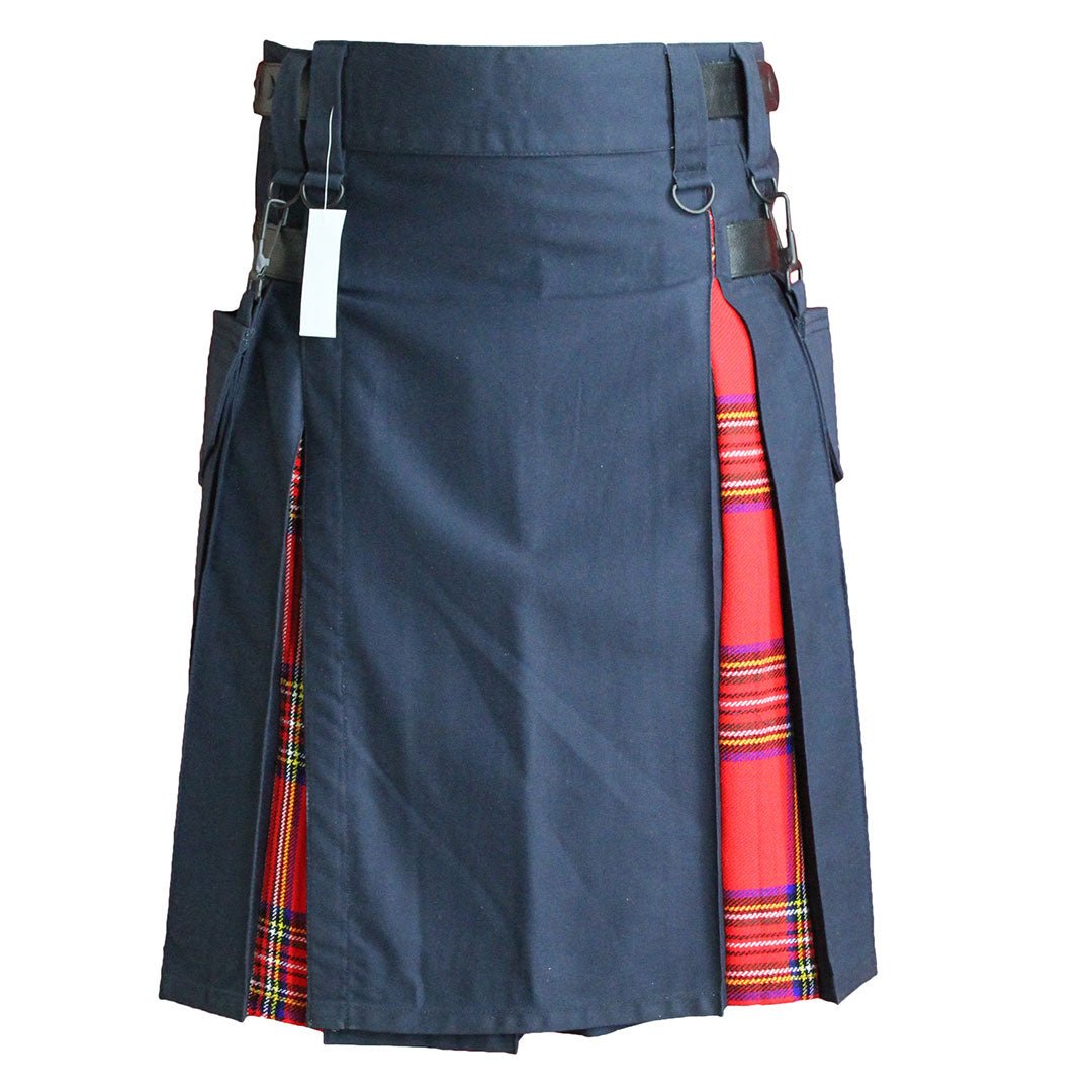 Premium Hybrid Kilt in Navy Blue with Classic Tartan Pattern - Perfect for Scottish Weddings, Highland Games & Cosplay Events
