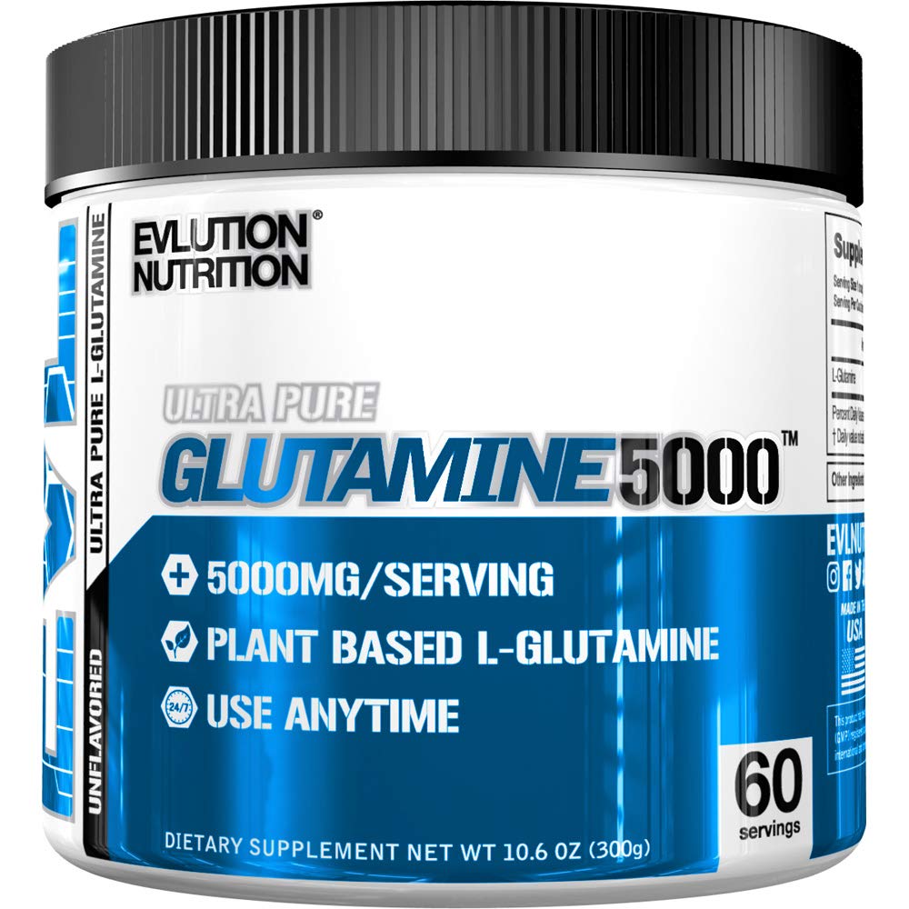 EVLution Nutrition Ultra Pure Glutamine 5000 Powder - 300g Unflavored Muscle Recovery Supplement for Athletes & Fitness Enthusiasts - Post-Workout, Immune Support & Digestive Health