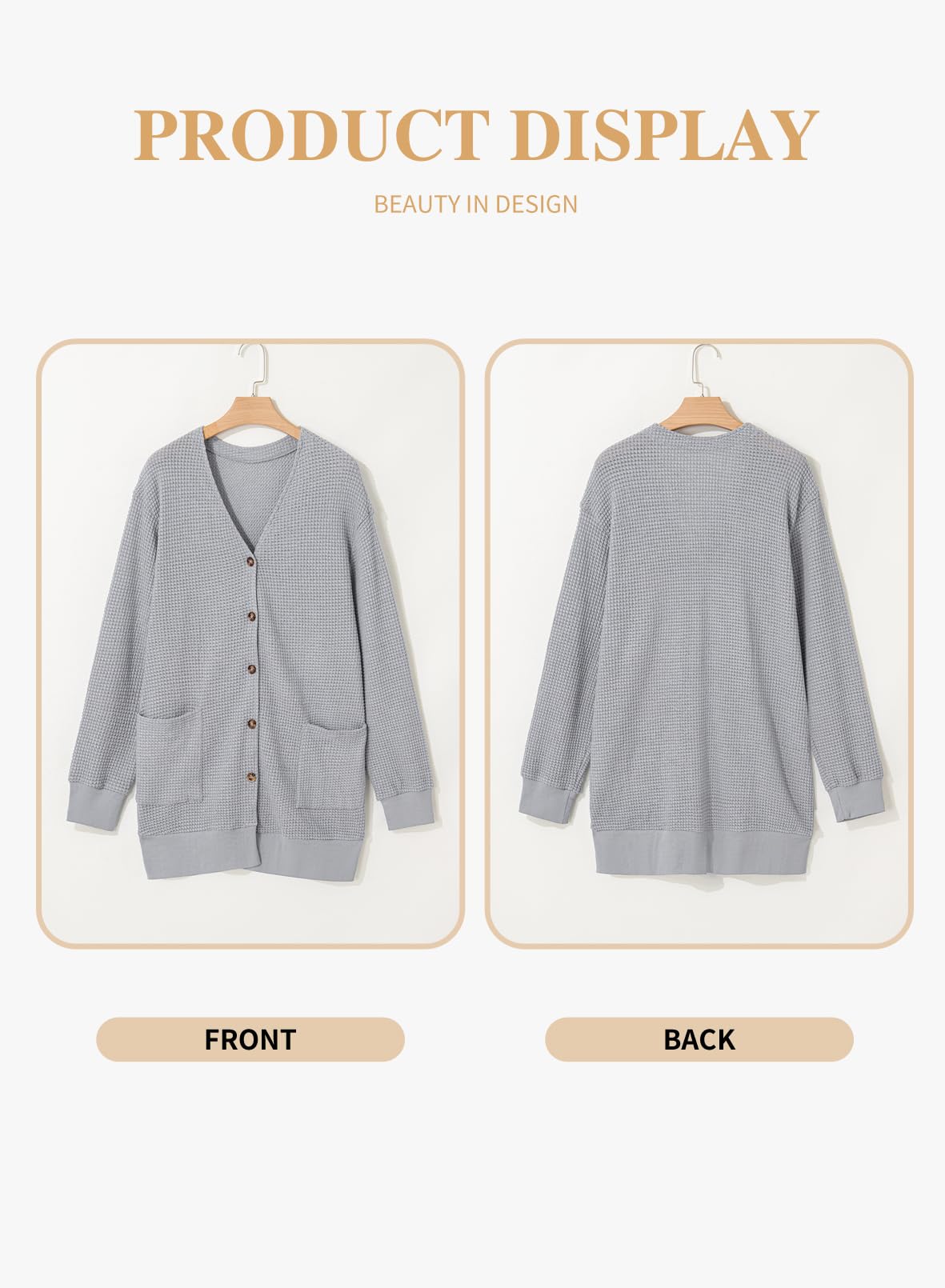 Eytino Women's Plus Size Waffle Knit Cardigan - Long Sleeve Button Front Casual Sweater (1X-5X) for Work, Office & Fall Layering