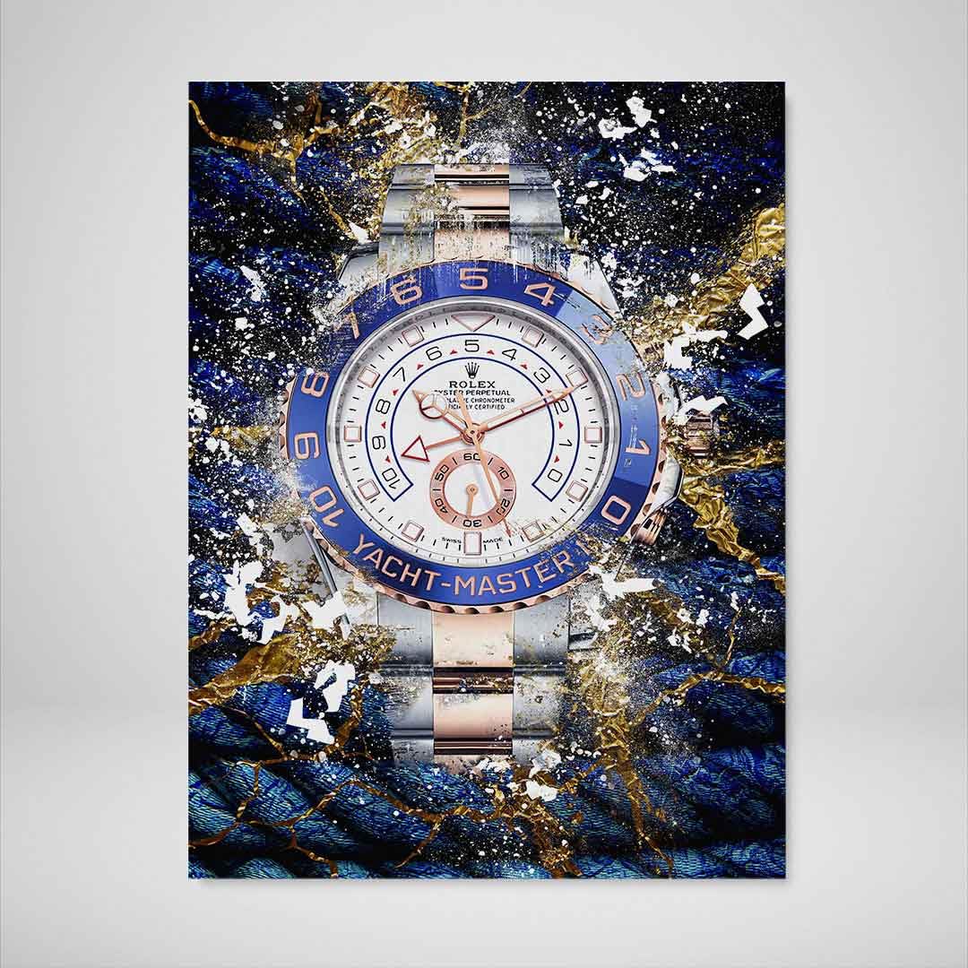 DEVICI Rolex Watch Canvas Yacht-Master Two-Tone Inspired Wall Art - Stretched Canvas Wall Decor for Men's Room, Office & Luxury Home Decor - Perfect for Watch Enthusiasts & Motivational Spaces