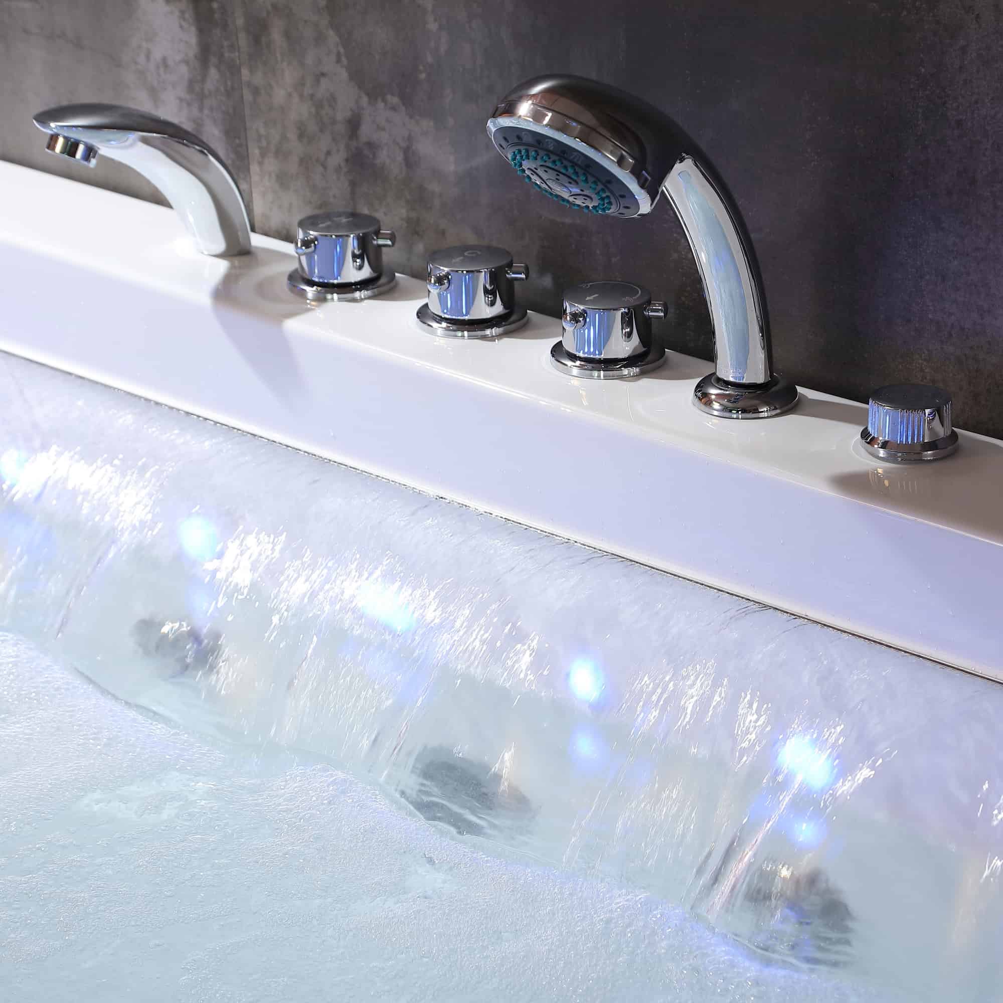 Empava 67-Inch Alcove Whirlpool Bathtub with Inline Heater, LED Lights & Left Drain - Rectangular Soaking Tub for Luxury Bathroom Relaxation and Spa Experience