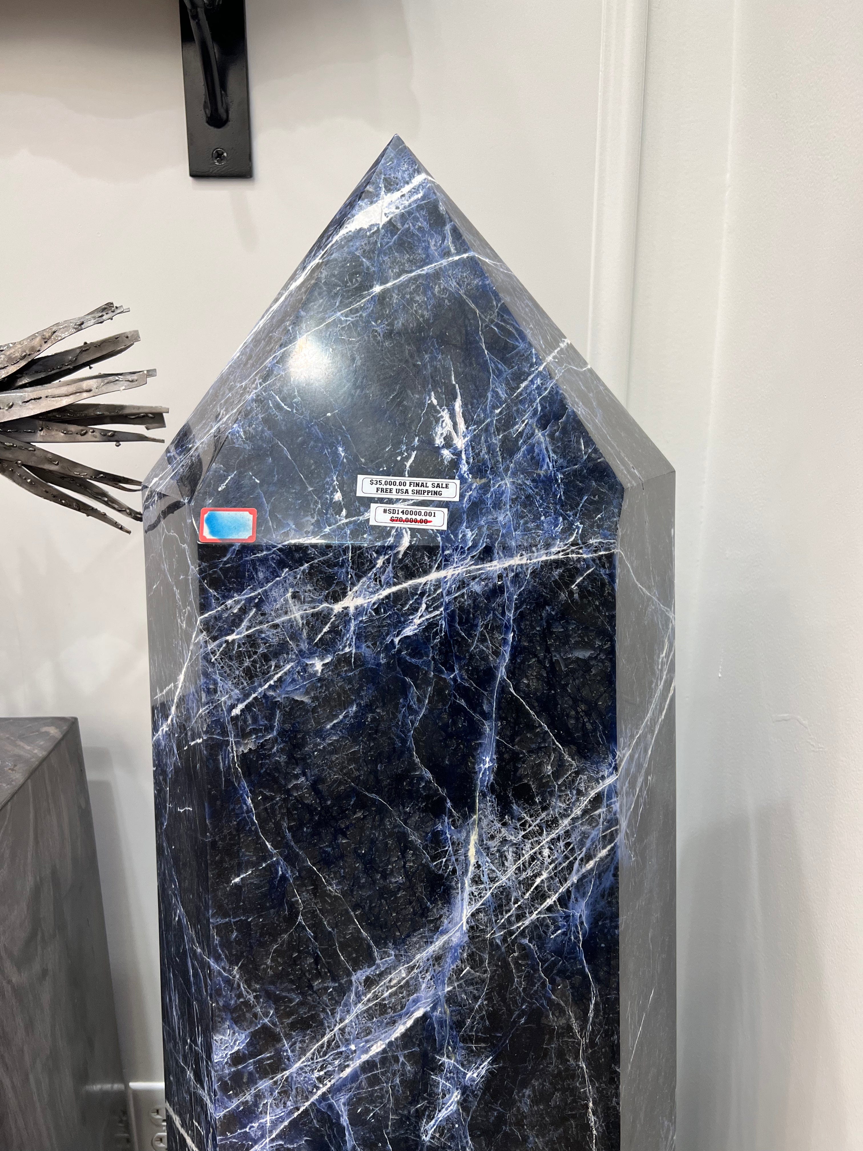 59” Natural Sodalite Obelisk from Brazil - 320 kg Large Healing Crystal for Home Decor, Meditation & Spiritual Energy