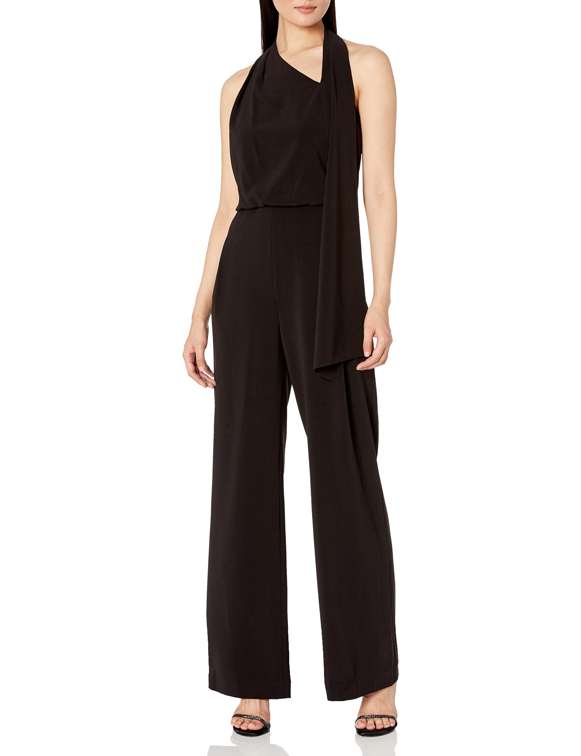 HALSTON Women's Scarf Neck Jumpsuit - Elegant One-Piece Romper for Casual Outings, Date Nights & Office Wear