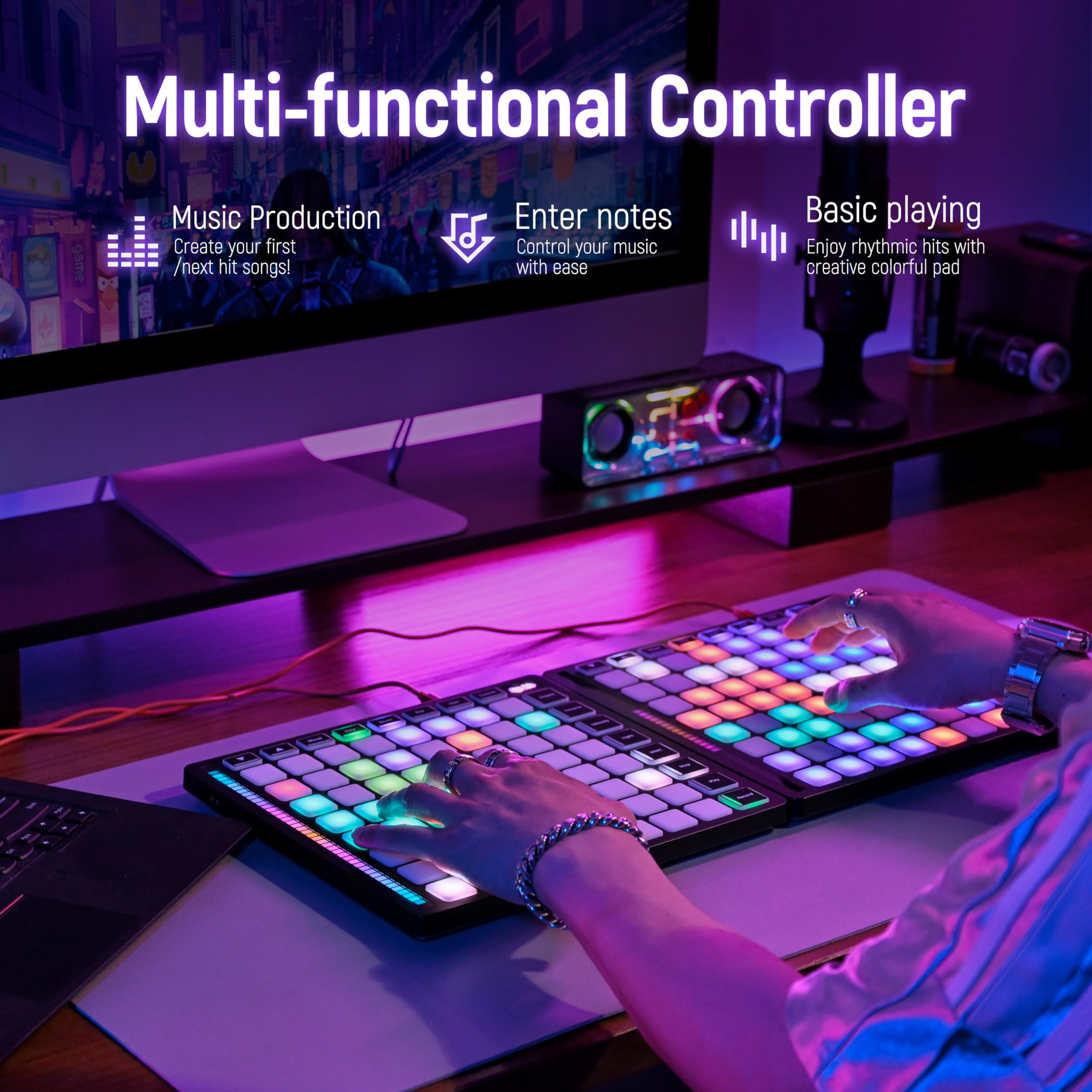 TempoPAD Z-1 MIDI Controller - 64 Velocity Sensitive RGB Pads Beat Maker Machine with 8x8 Backlit Grid | Portable Music Production Equipment for Beginners | Perfect for Live Performances & Studio Recording