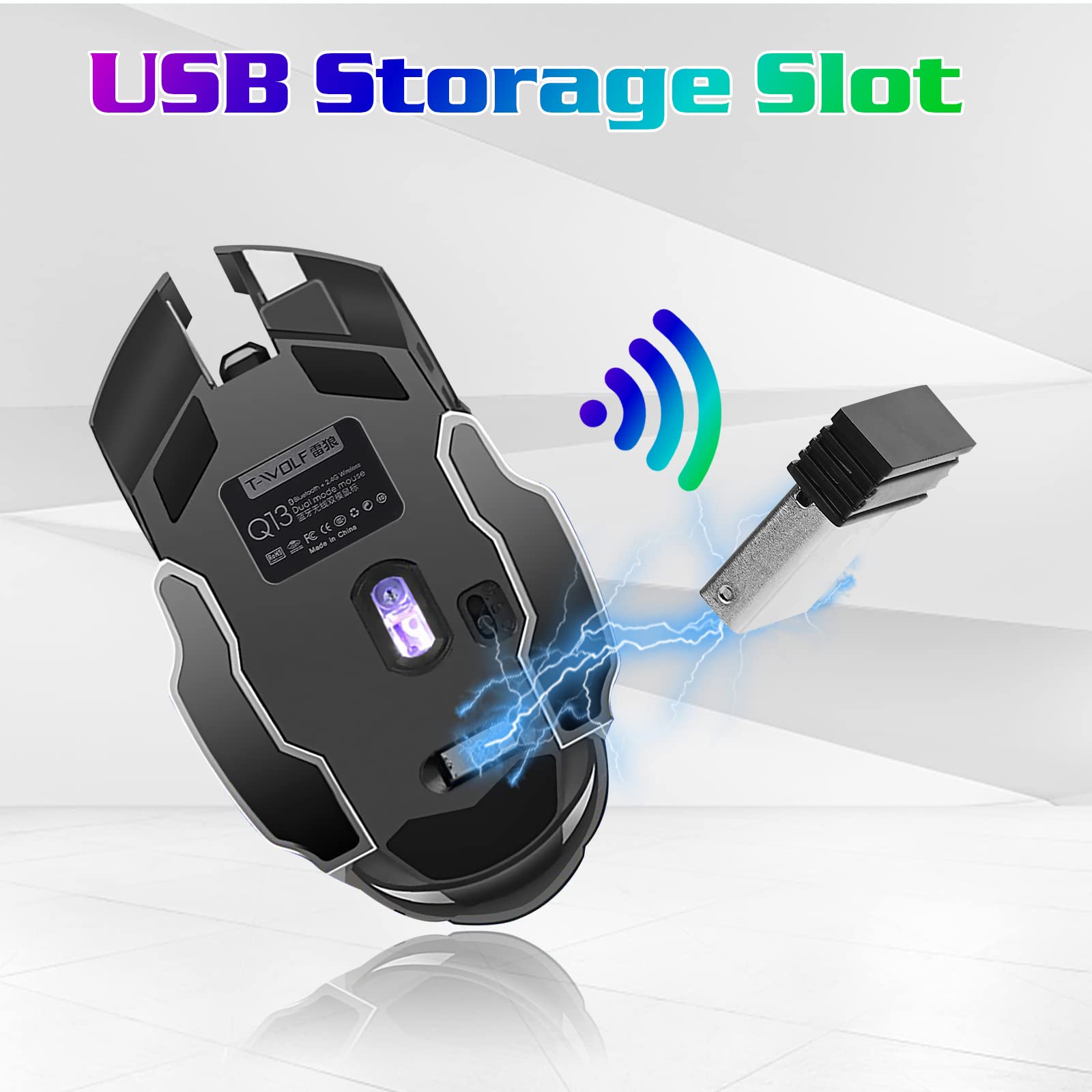 UrbanX Rechargeable Wireless Bluetooth Mouse - Tri-Mode (BT 5.0/4.0+2.4Ghz) Multi-Device Connectivity, 3 Adjustable DPI, Ergonomic Silent Optical Mouse for ASUS Gaming Laptops & PC (Blue Black) - Perfect for Office Work, Gaming, and Travel Use