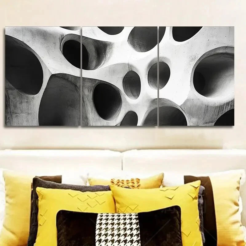 3-Piece Organic Shaped Holes Abstract Wall Art Set - Framed Canvas 40x60cm (16x24in) - High Quality Print, 100% Australian Made - Ready to Hang - Perfect for Living Room, Bedroom & Office Decor
