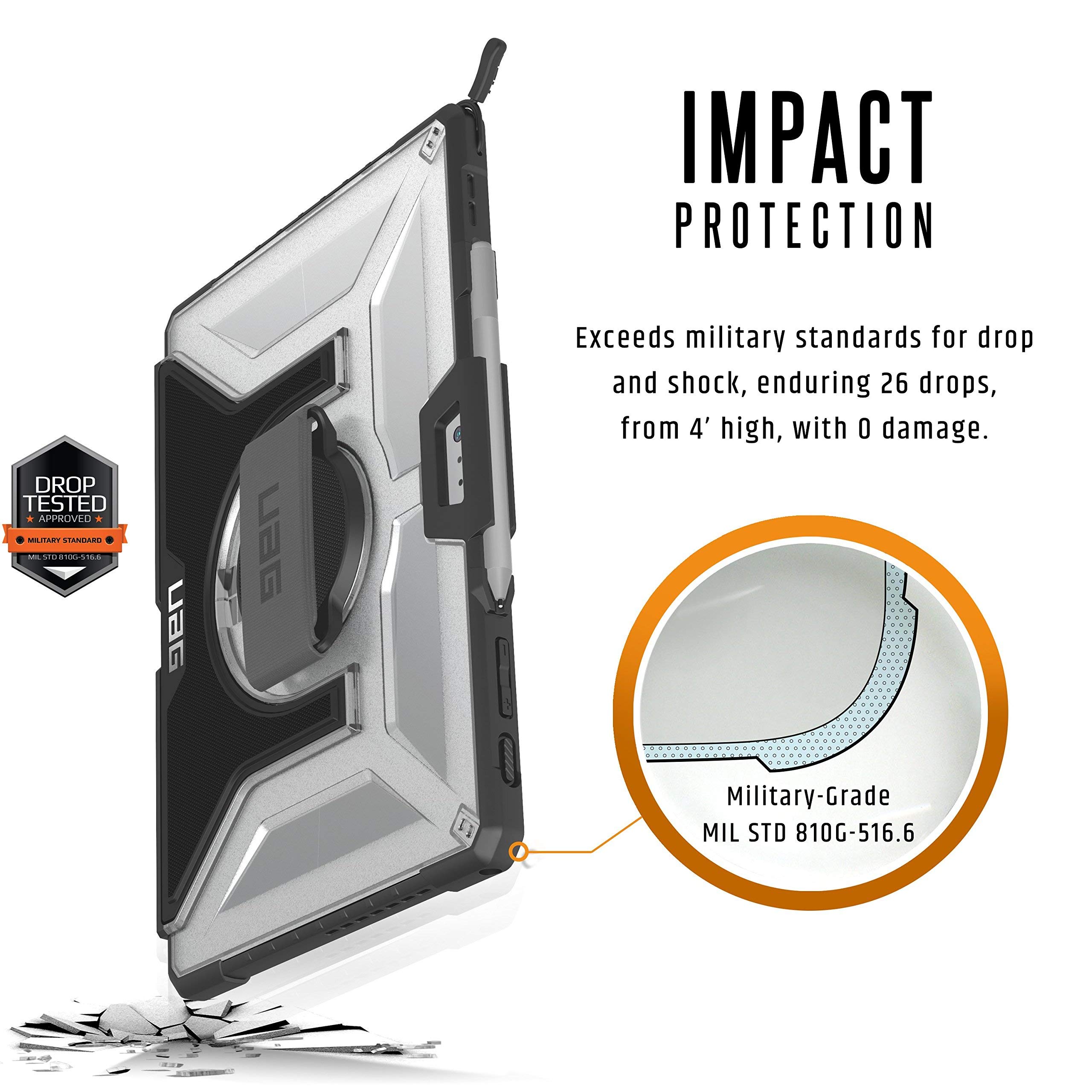 URBAN ARMOR GEAR UAG Military Drop Tested Rugged Case for Microsoft Surface Pro 7 Plus/7/6/5th Gen (2017)/4 - Plasma Series with Hand Strap & Shoulder Strap [Ice] - Perfect for Travel, Business & Outdoor Adventures