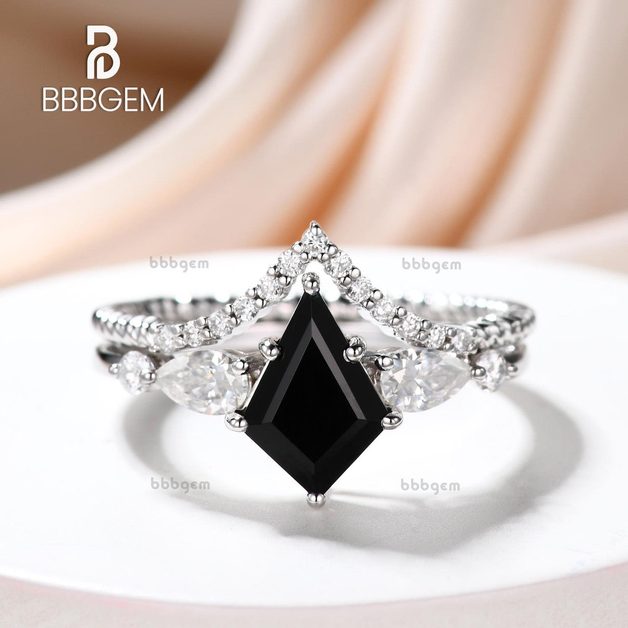 Geometric Black Onyx Ring & Kite Ring Set for Women - Stackable Diamond Band Jewelry for Everyday Wear, Gift Giving & Special Occasions