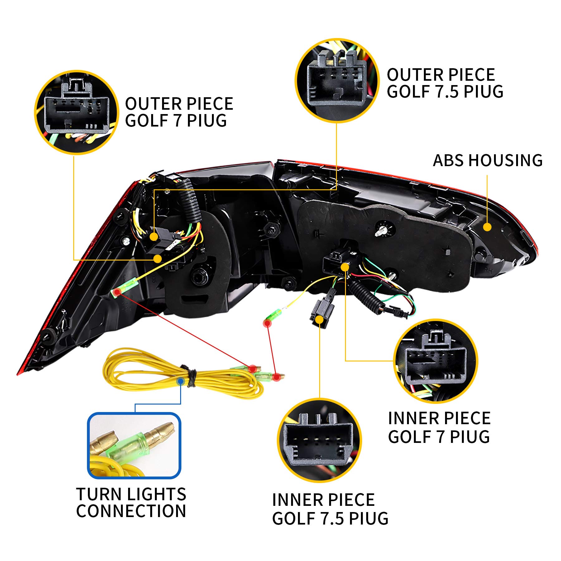 VLAND LED Tail Lights Assembly for VW Golf 7 MK7 & 7.5 (2014-2020) - Sequential Turn Signal Rear Lamps Compatible with TDI & TSI Models (Excluding GTI/R) | Upgrade Your Golf's Style & Safety for Night Driving & Car Shows