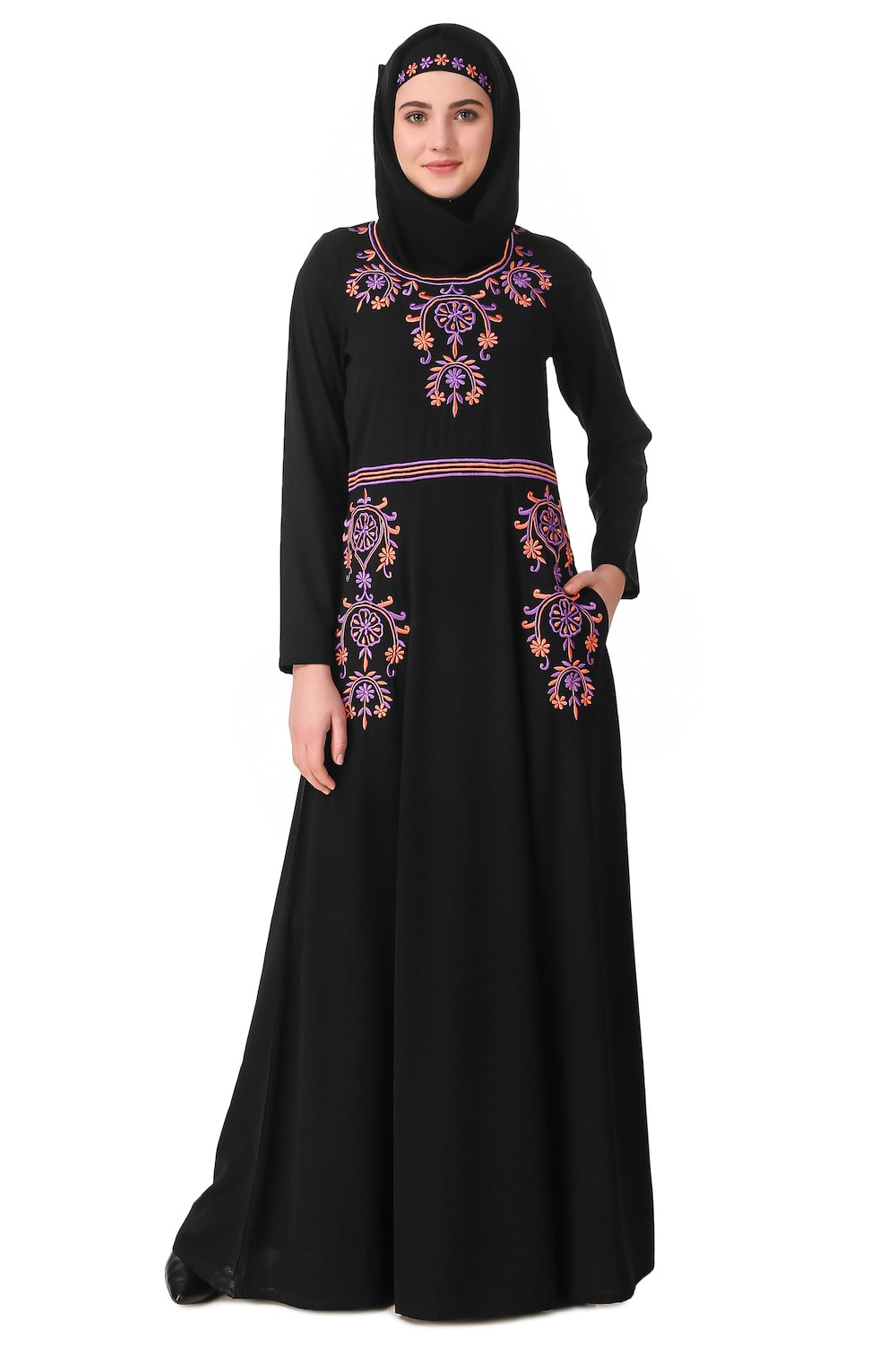 Exquisite Floral Hand Embroidered Anarkali Abaya Dress for Women - Elegant Islamic Modest Wear for Eid, Wedding & Special Occasions