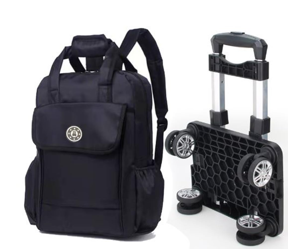 Detachable Shopping Cart with Wheels - Portable Travel Bag & Grocery Basket for Supermarket, Travel, and Outdoor Use (Black, 20L)