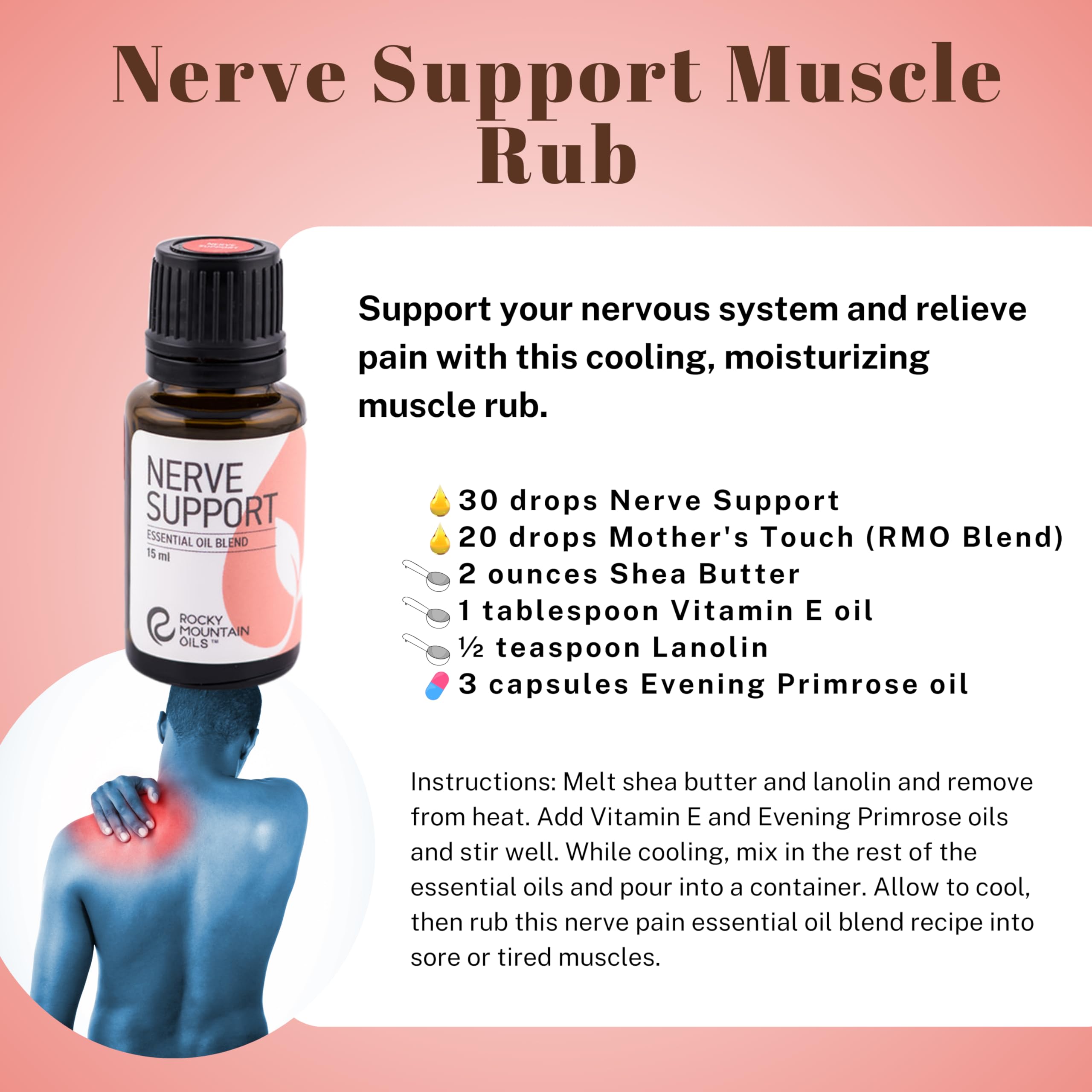 Rocky Mountain Oils 100% Pure Nerve Support Essential Oil Blend - Natural Aromatherapy Oil for Diffusers & Massage Therapy | Stress Relief, Relaxation & Wellness | 15ml Bottle for Home, Office & Spa Use
