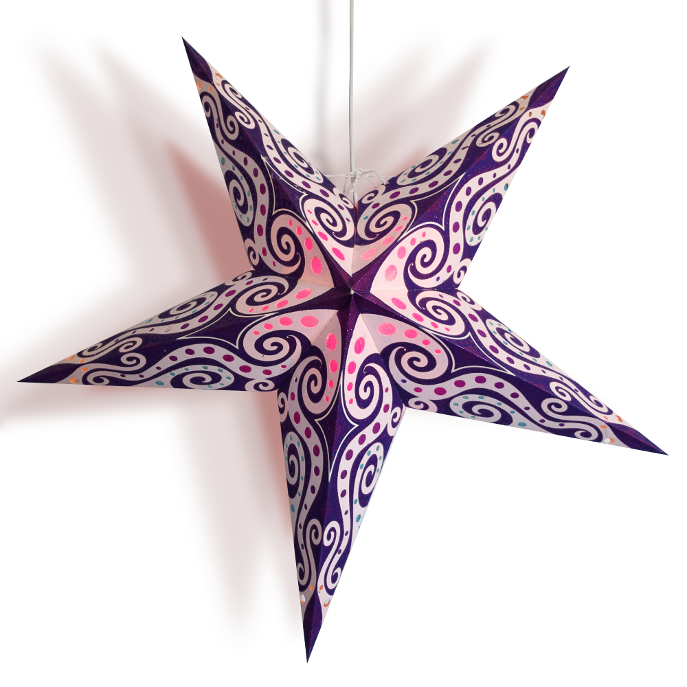 24 Pack Purple and Pink Mouri Paper Star Lanterns - Hanging Decorative Lights for Bedroom, Party, Wedding & Outdoor Decor