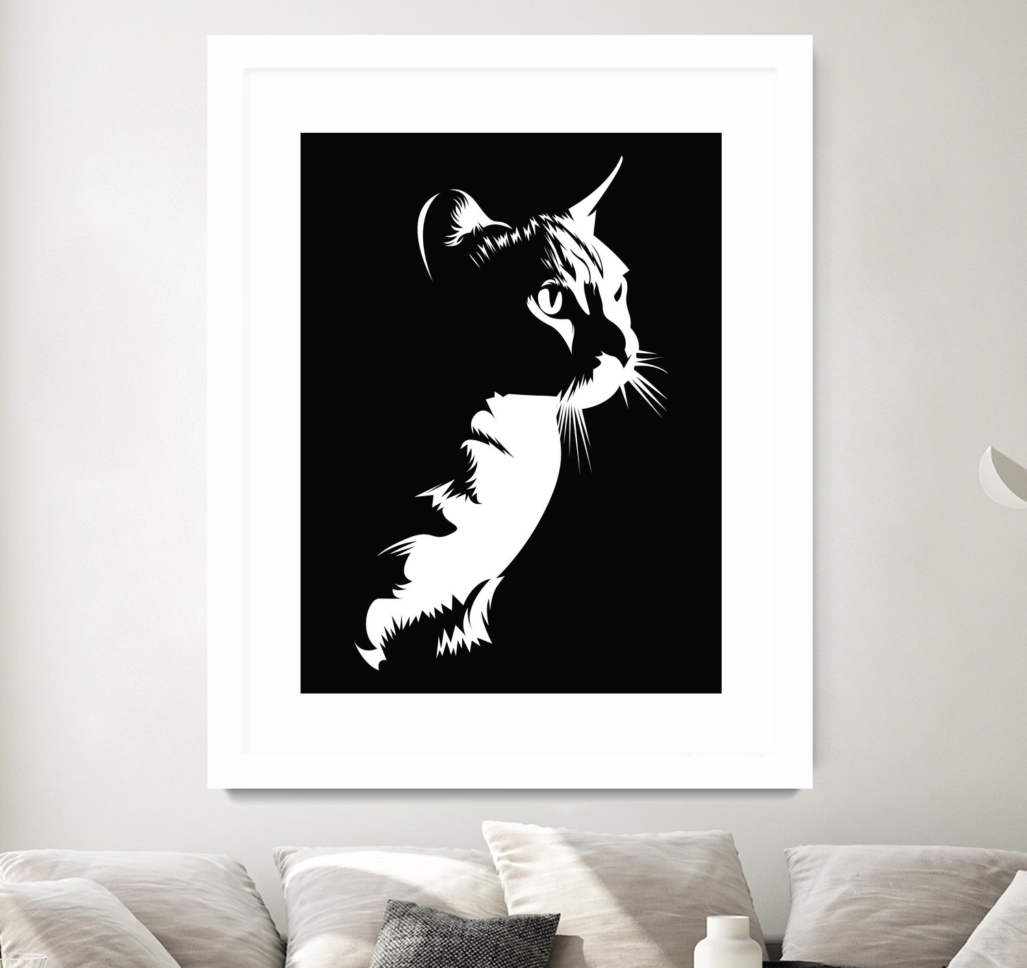 Stylish Cat Silhouette Wall Art - Black & White Home Decor for Living Room, Bedroom, Office - Perfect Gift for Cat Lovers