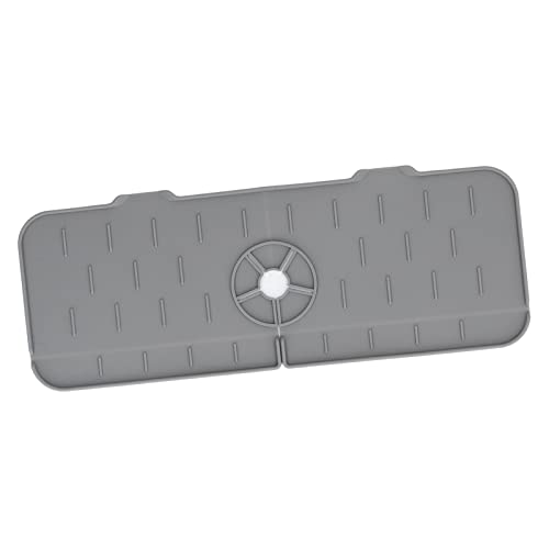 Non-Slip Faucet Water Drying Pad - Reusable, Food Grade Silicone Absorbent Mat for Kitchen Sink (45x14cm, Gray) | Prevents Water Spills & Keeps Countertops Dry