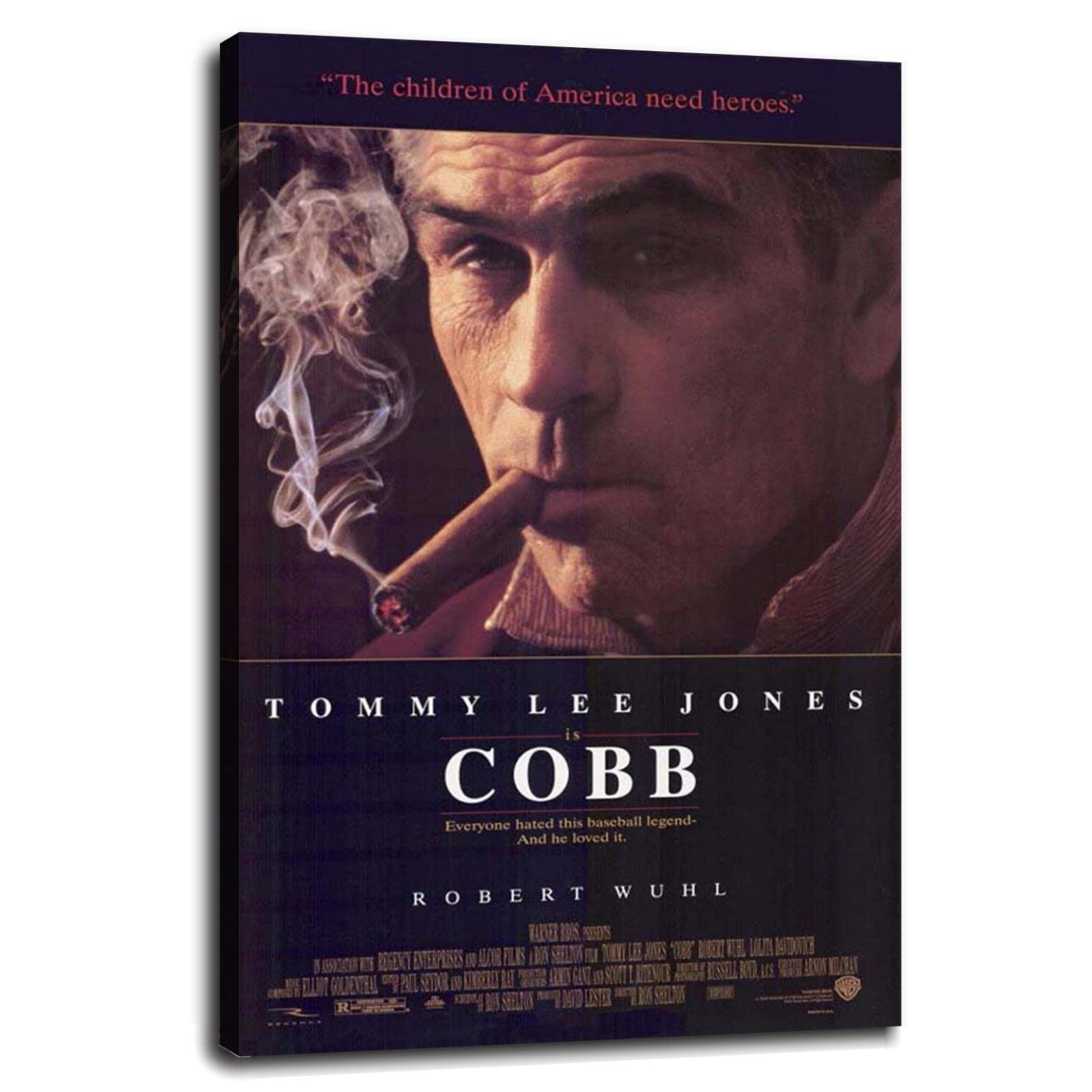 Tommy Lee Jones Cobb Movie Poster Canvas Print - 36x24 Inch Framed Wall Art for Home, Office, Dorm & Cinema Decor - Perfect for Movie Lovers & Film Themed Rooms