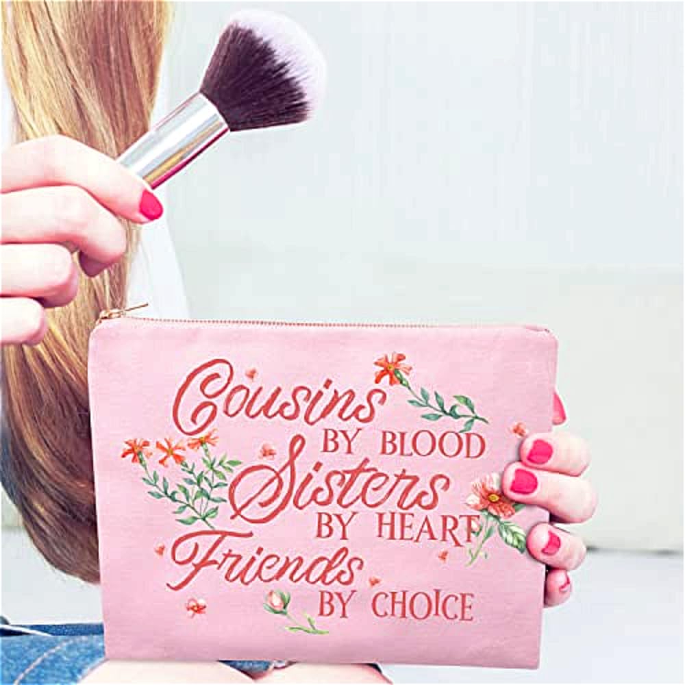 HnoonZ Christmas Gifts for Cousins - Zipper Canvas Makeup Bag & Travel Toiletry Pouch Organizer with Mirror | Perfect Gift for Cousins Birthday, Holiday & Travel Accessories Storage